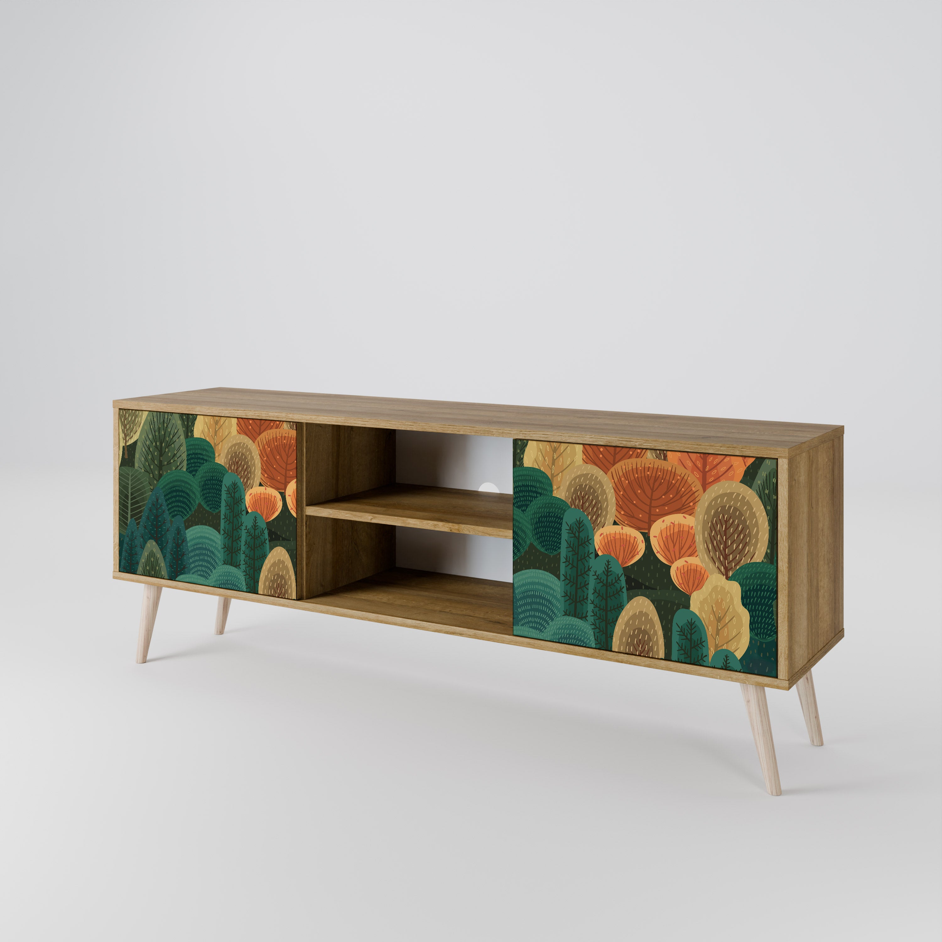 Mueble de TV de 2 puertas AUTUMN KALEIDOSCOPE con efecto roble