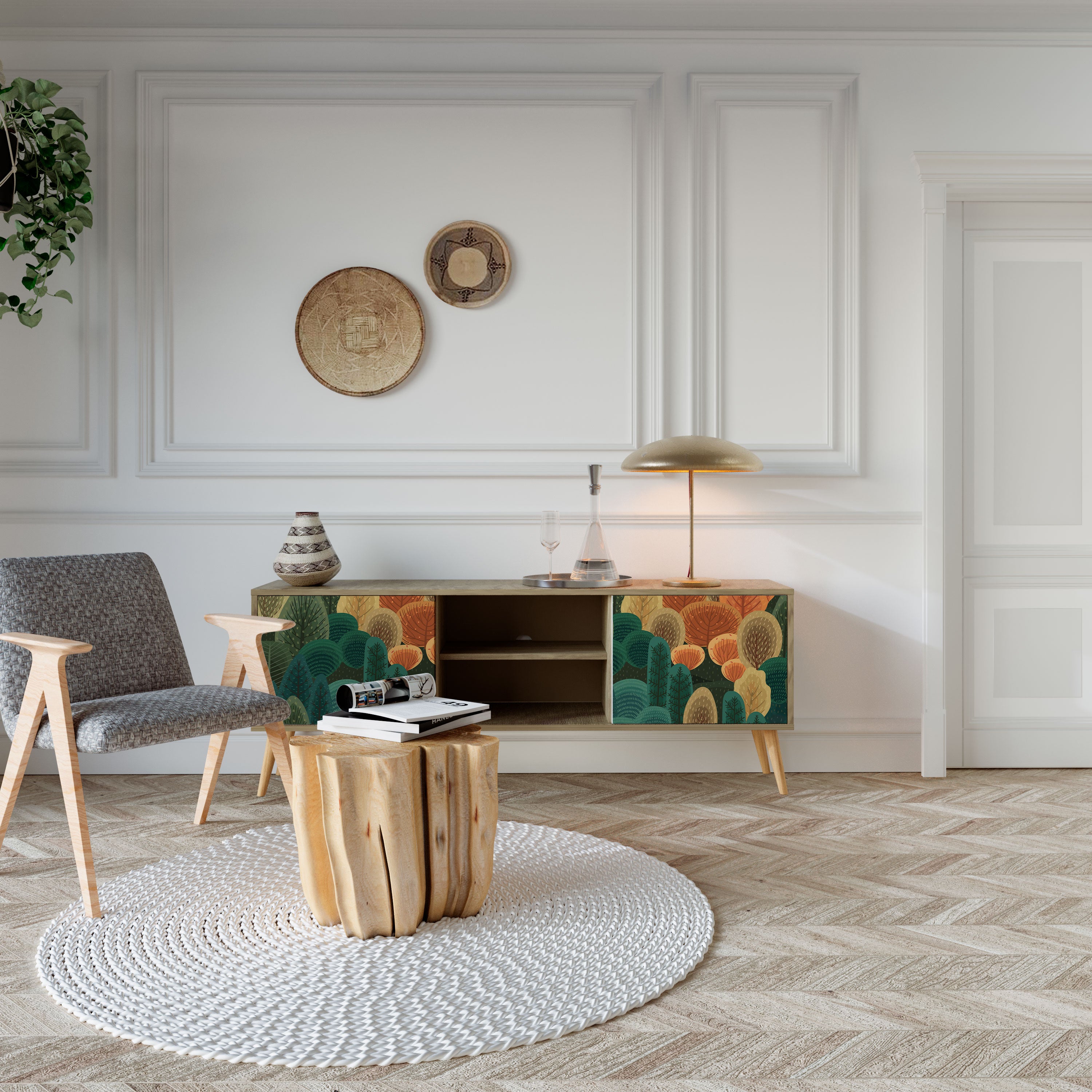 Mueble de TV de 2 puertas AUTUMN KALEIDOSCOPE con efecto roble