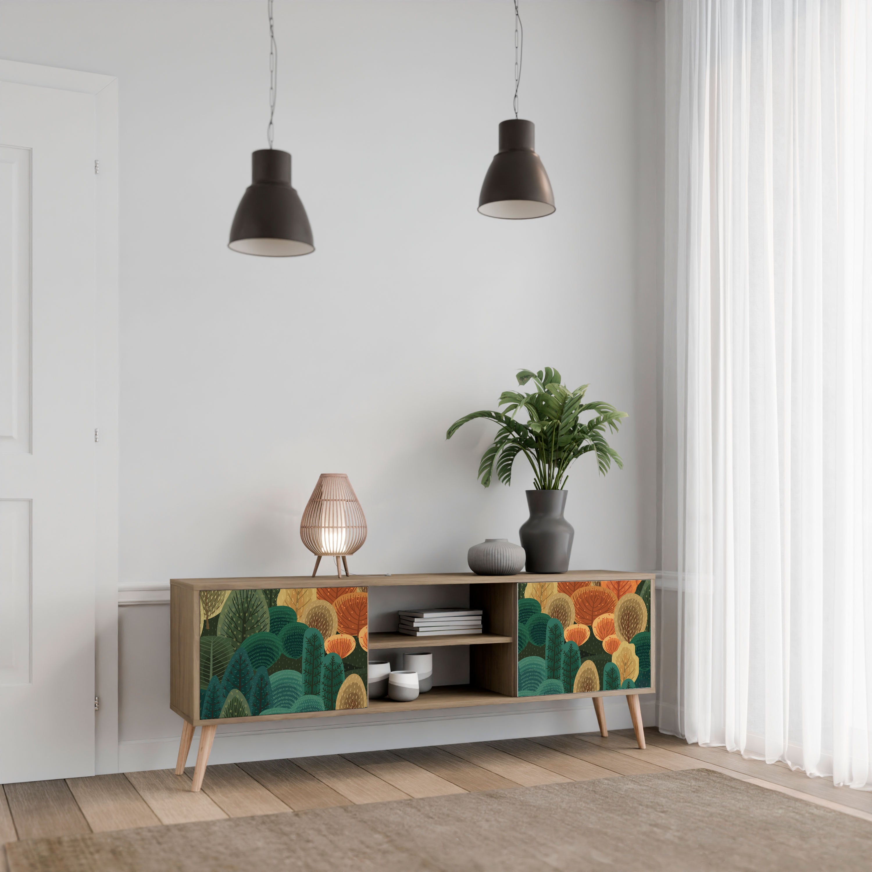 Mueble de TV de 2 puertas AUTUMN KALEIDOSCOPE con efecto roble