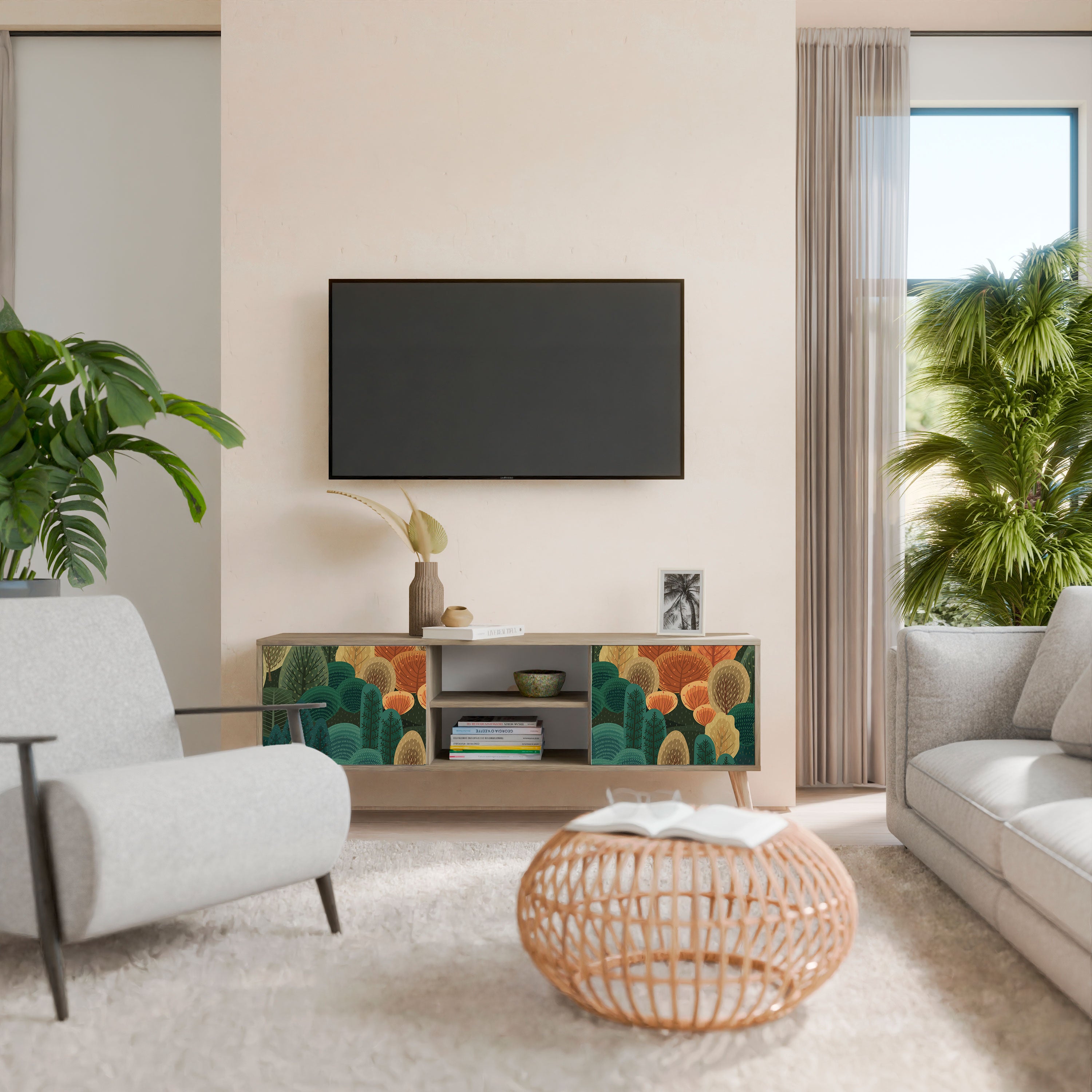 Mueble de TV de 2 puertas AUTUMN KALEIDOSCOPE con efecto roble