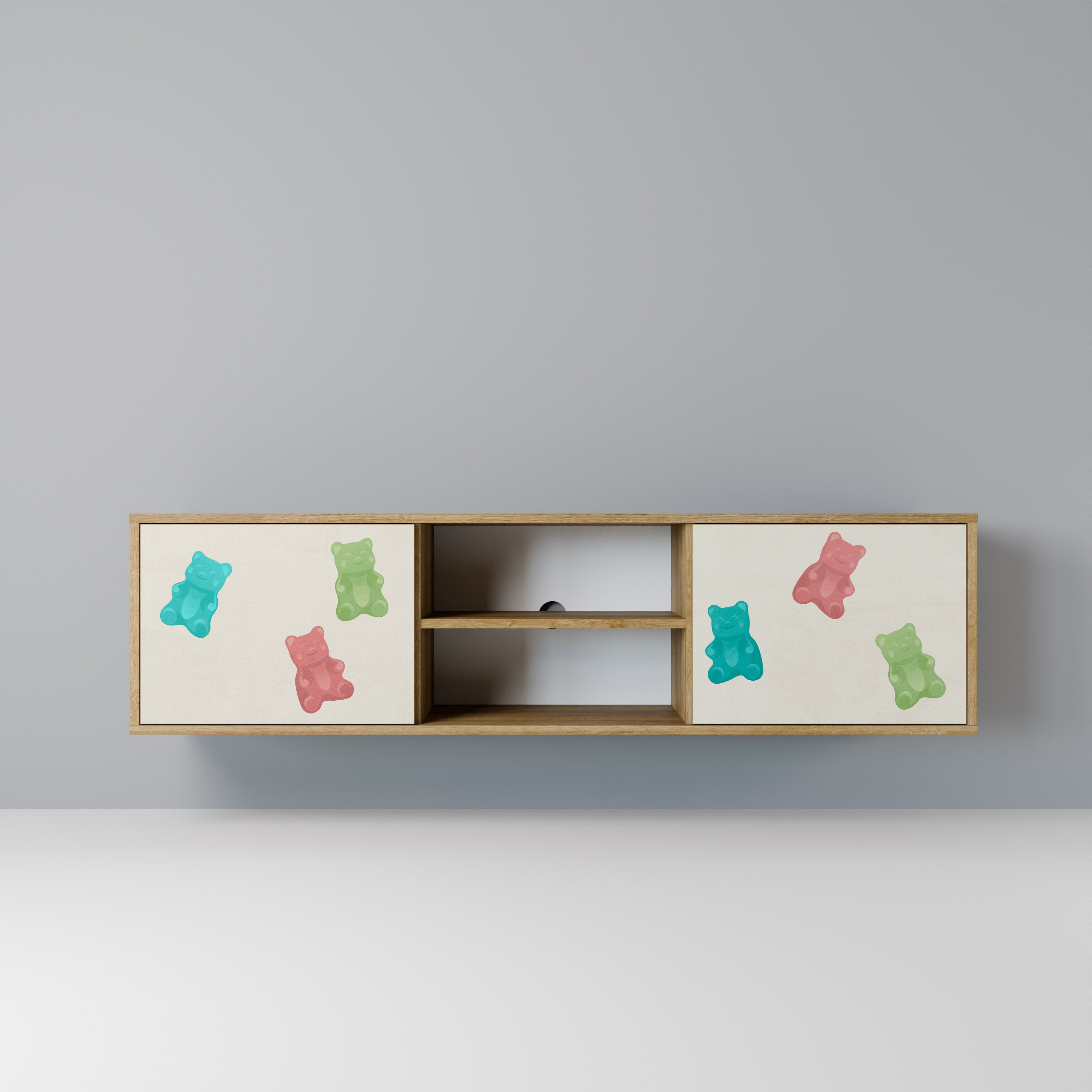 Mueble de TV de 2 puertas GUMMY BEARS con efecto roble