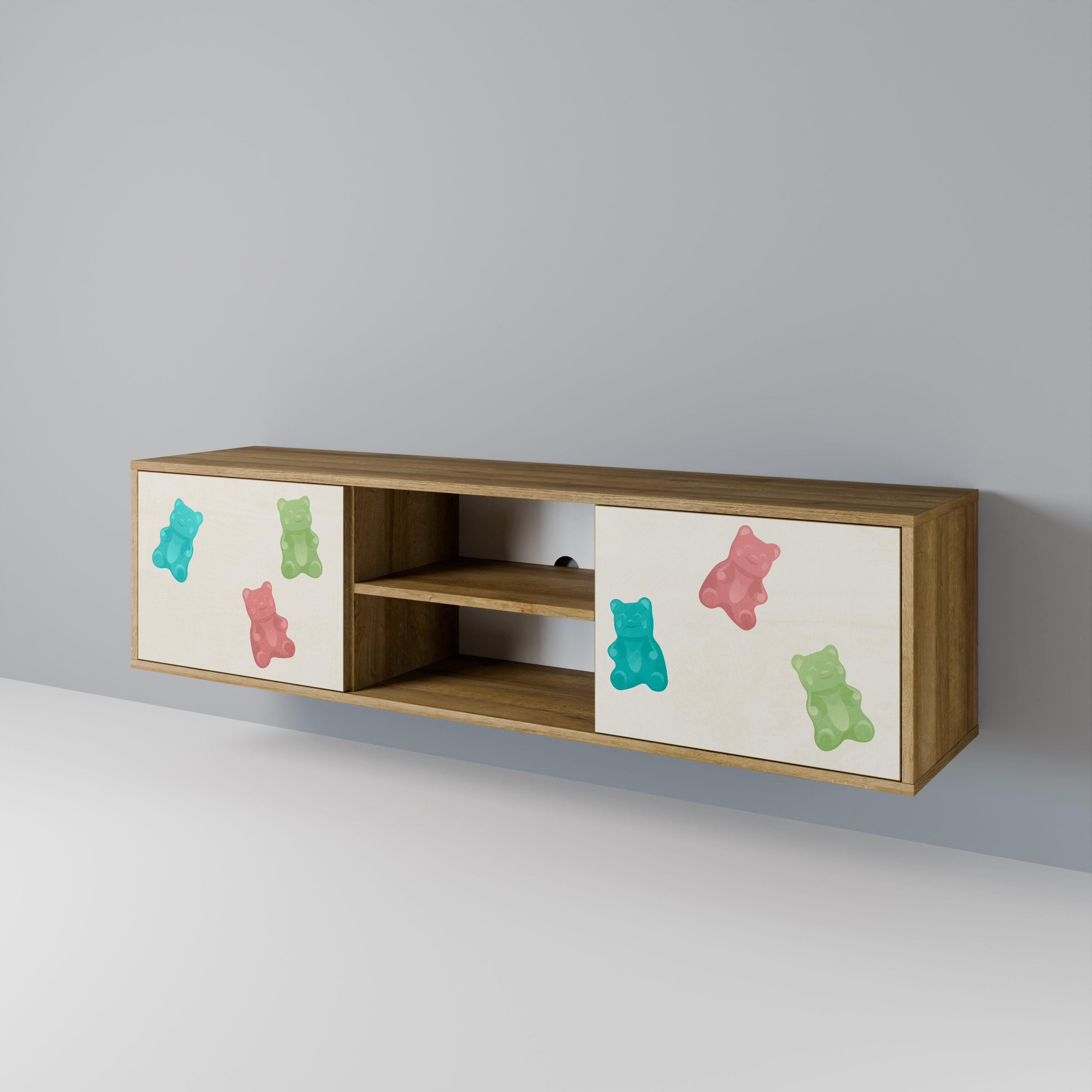Mueble de TV de 2 puertas GUMMY BEARS con efecto roble