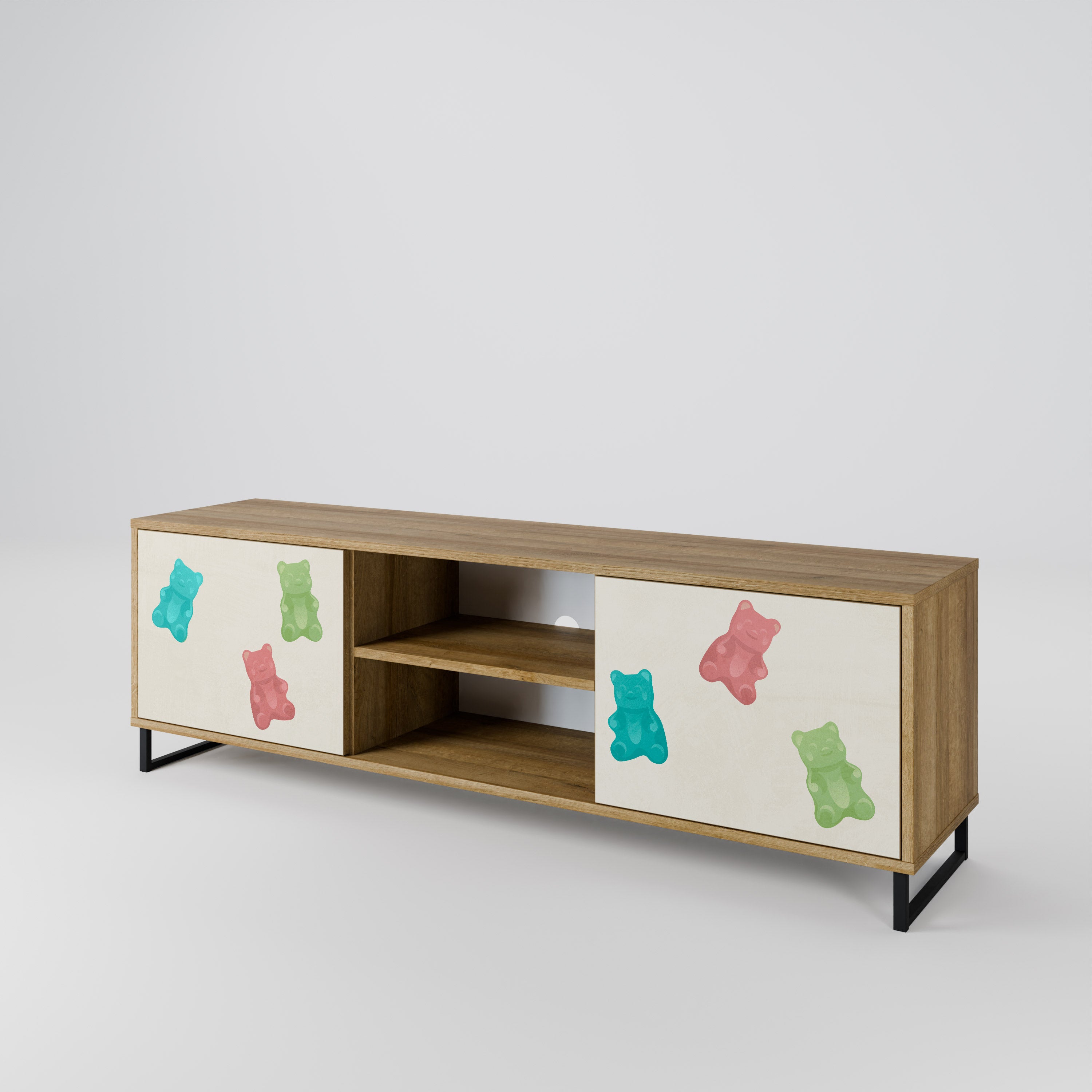 Mueble de TV de 2 puertas GUMMY BEARS con efecto roble