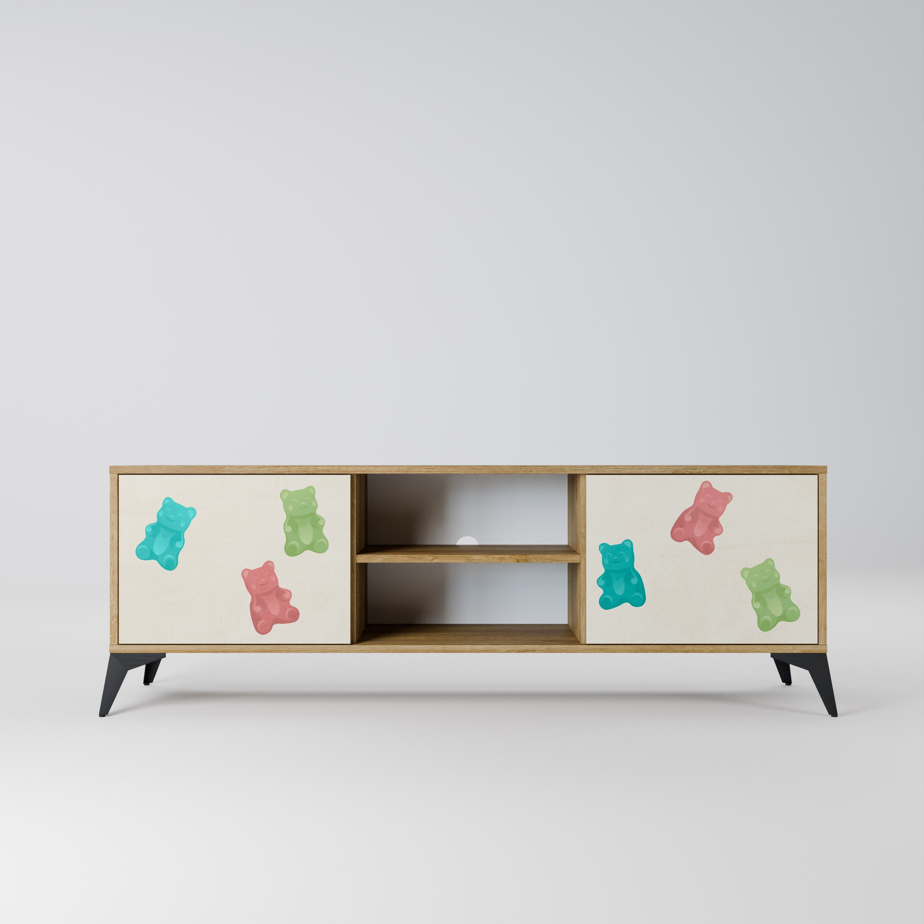 Mueble de TV de 2 puertas GUMMY BEARS con efecto roble