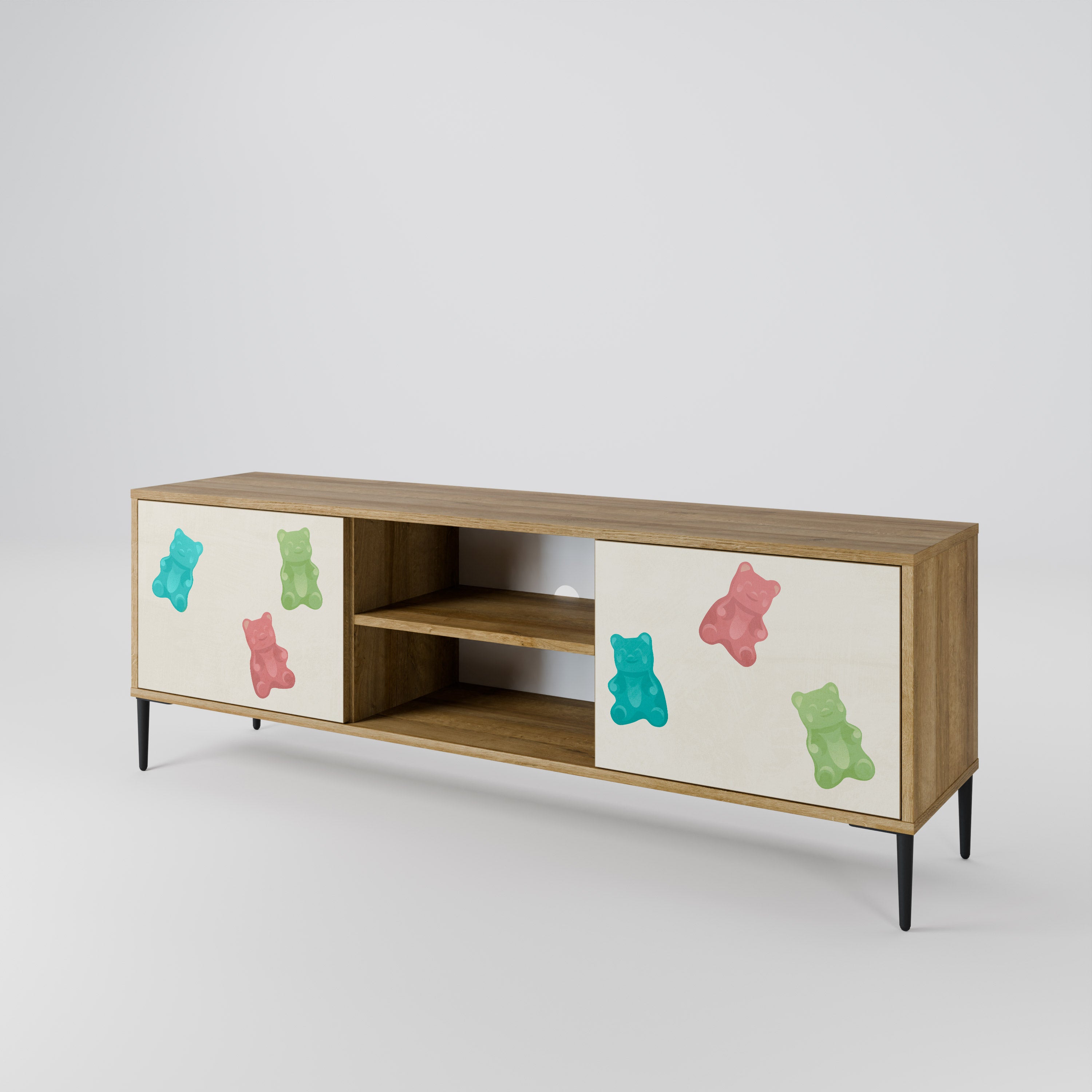 Mueble de TV de 2 puertas GUMMY BEARS con efecto roble