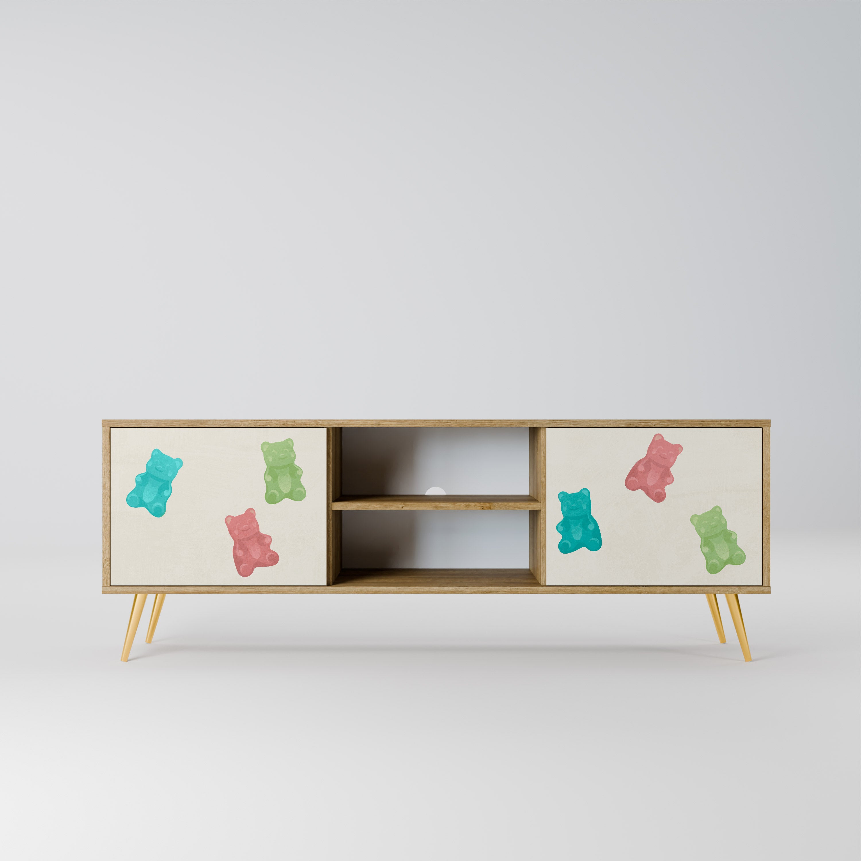 Mueble de TV de 2 puertas GUMMY BEARS con efecto roble