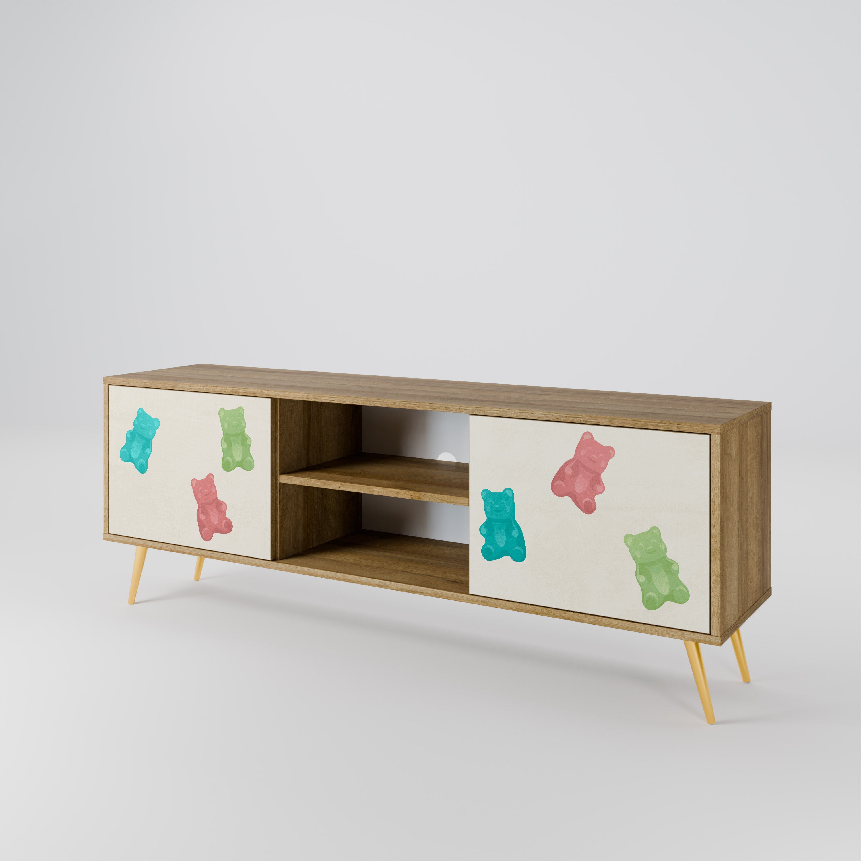 Mueble de TV de 2 puertas GUMMY BEARS con efecto roble