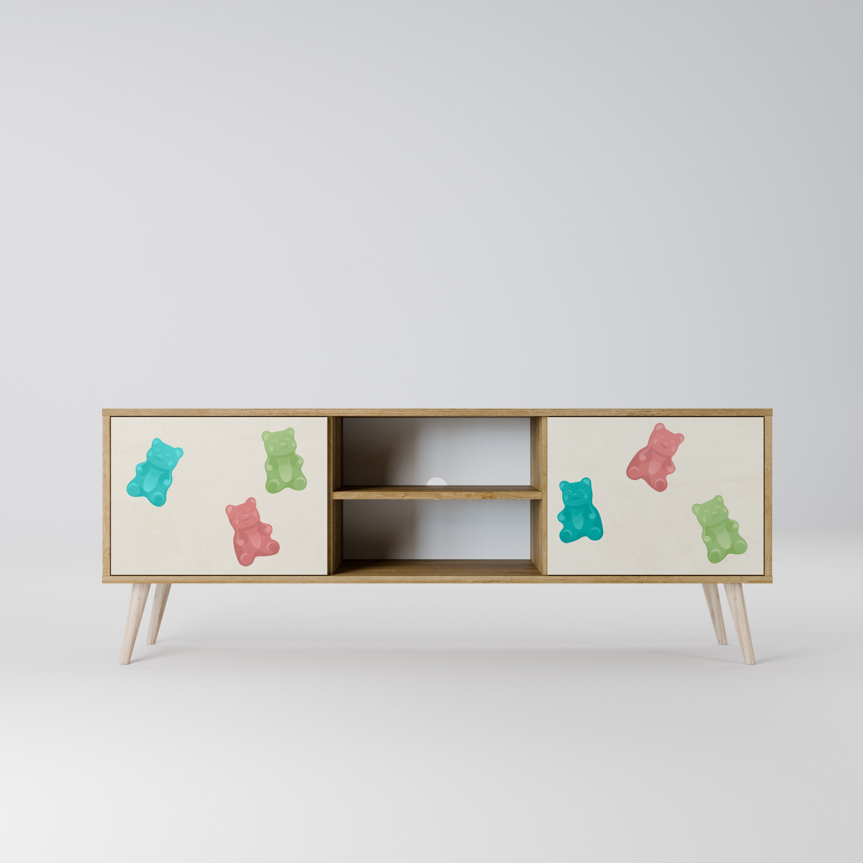 Mueble de TV de 2 puertas GUMMY BEARS con efecto roble