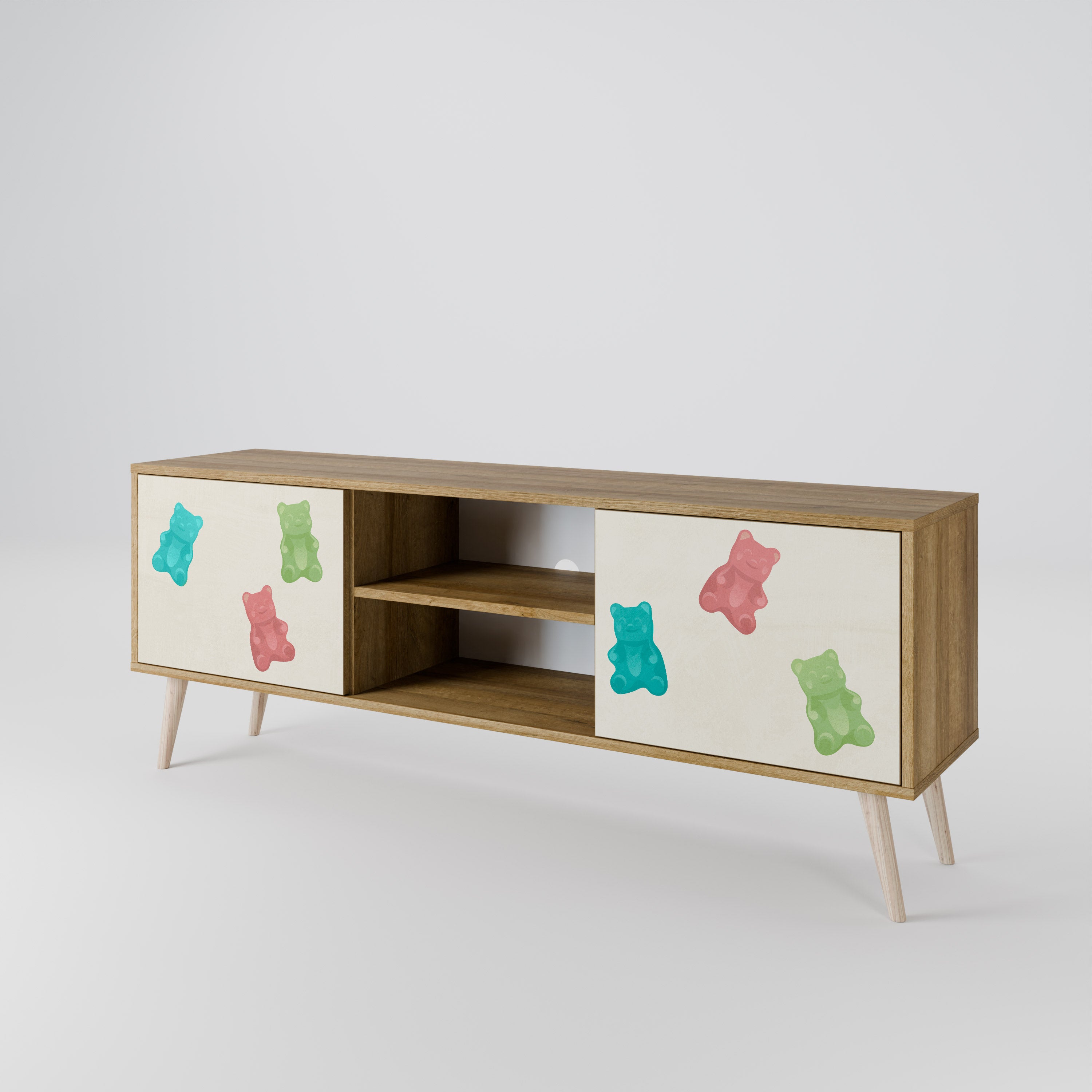Mueble de TV de 2 puertas GUMMY BEARS con efecto roble