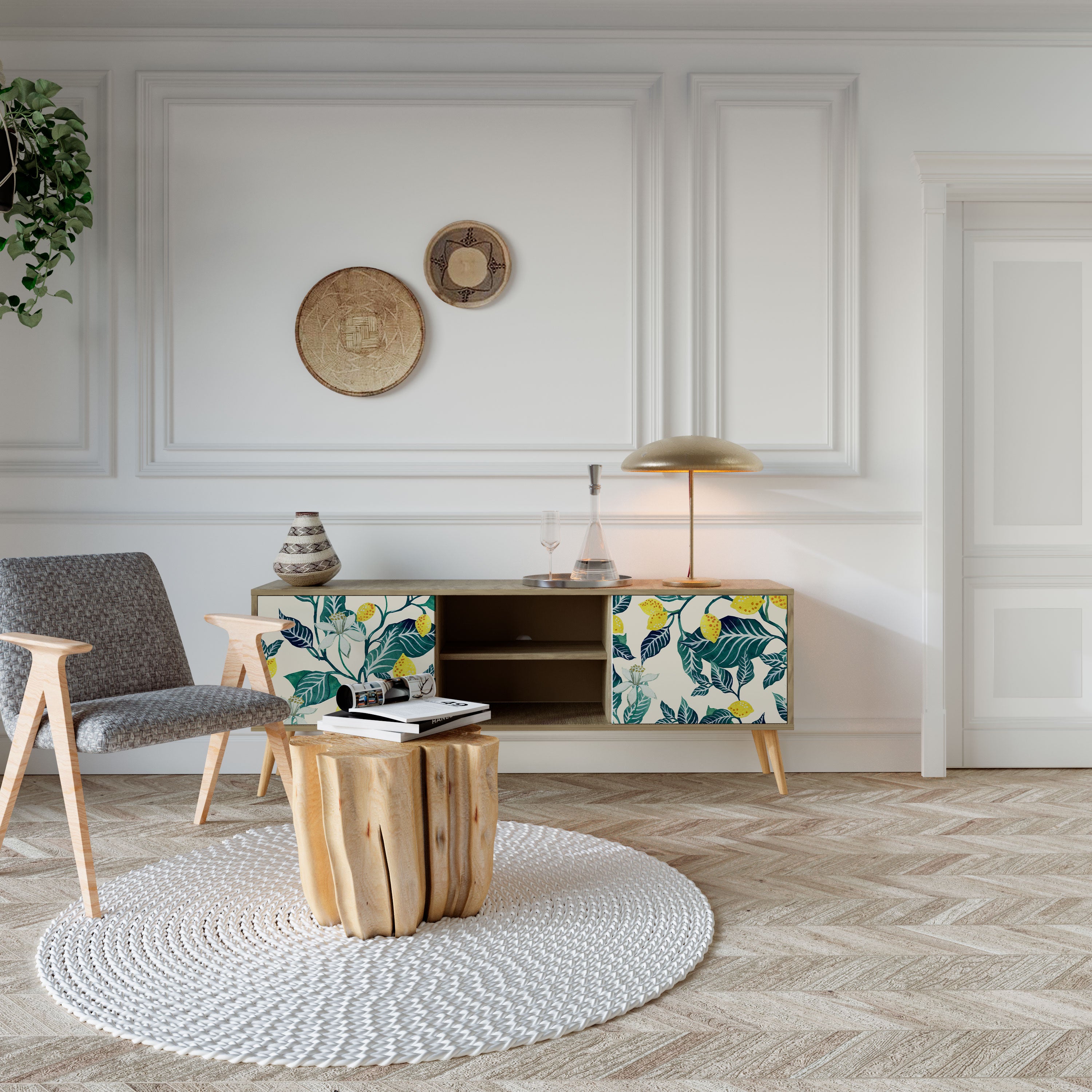 Mueble de TV de 2 puertas LEMON TREE con efecto roble