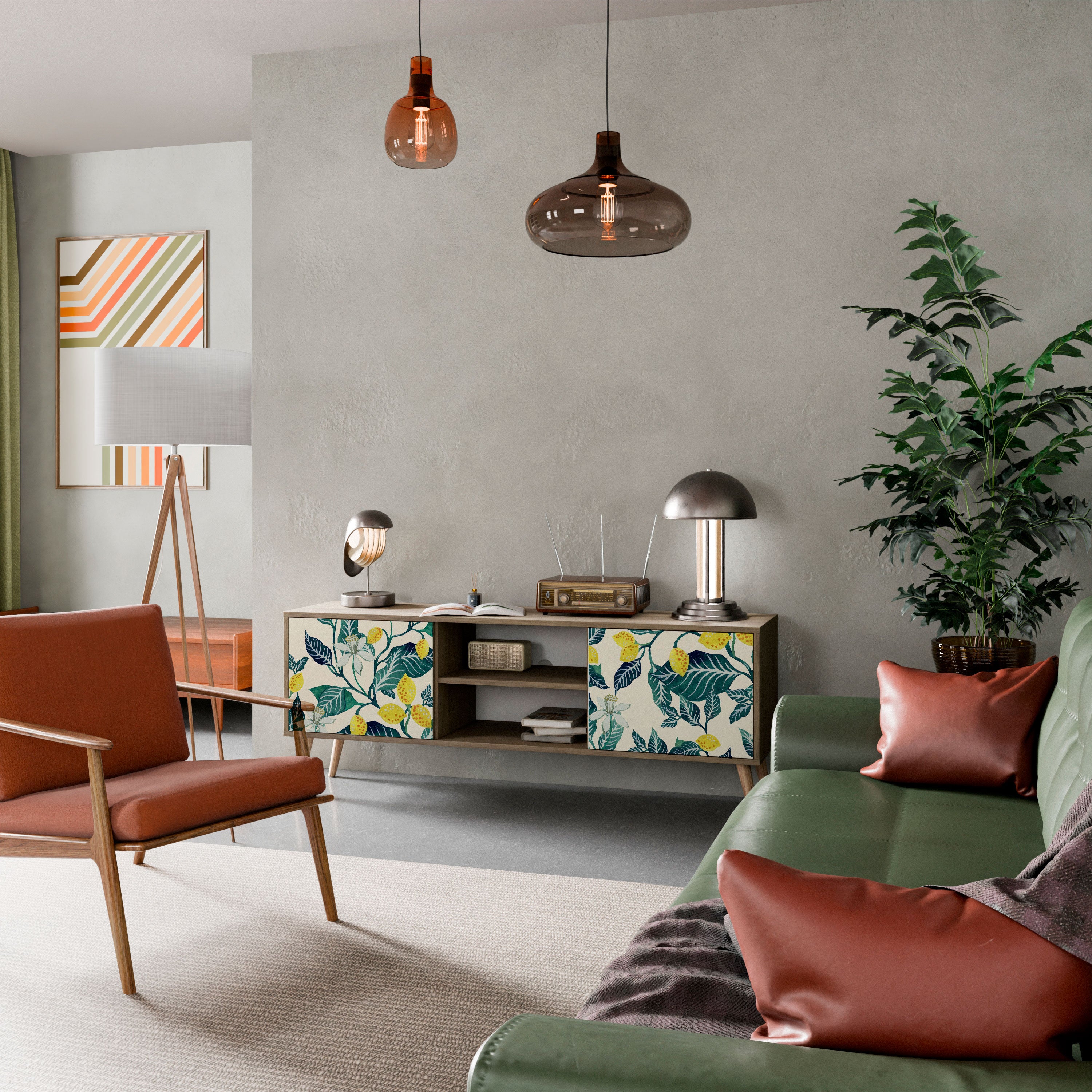 Mueble de TV de 2 puertas LEMON TREE con efecto roble