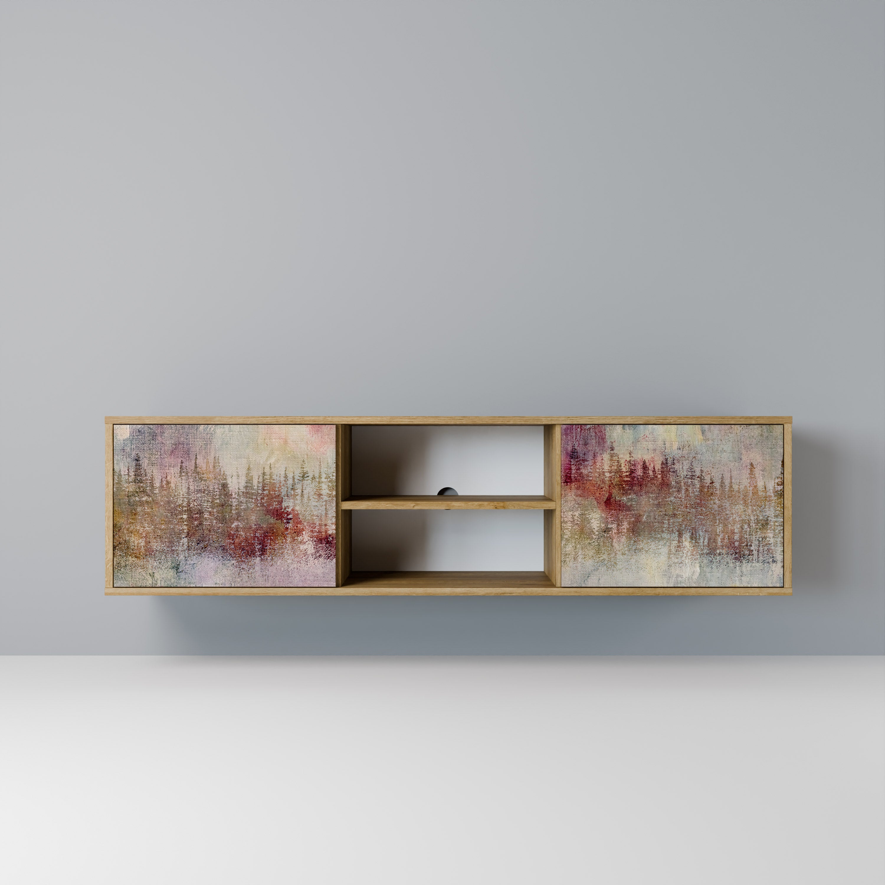 Mueble de TV de 2 puertas VEILED SUMMIT con efecto roble