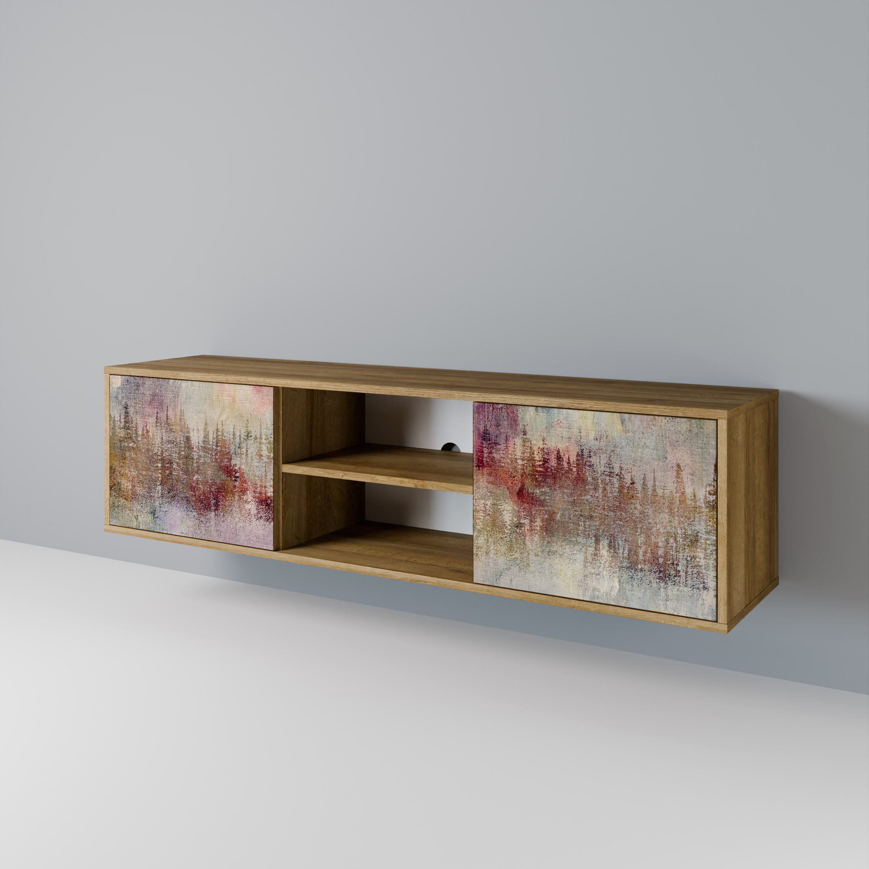 Mueble de TV de 2 puertas VEILED SUMMIT con efecto roble