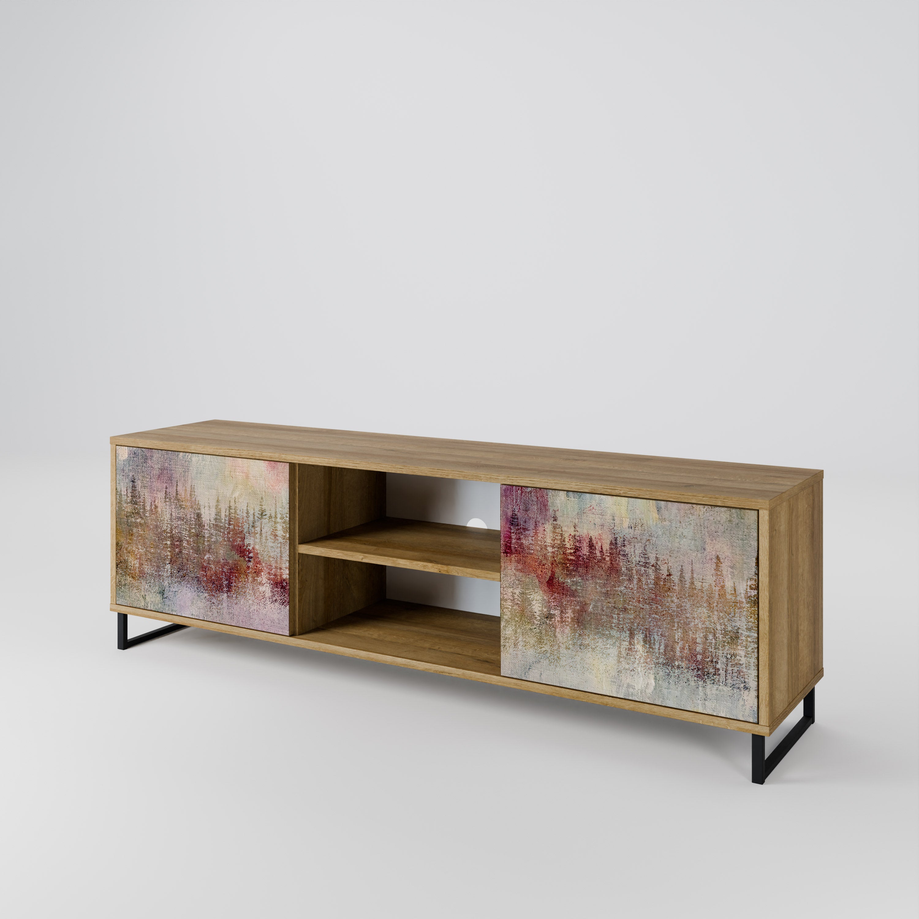 Mueble de TV de 2 puertas VEILED SUMMIT con efecto roble