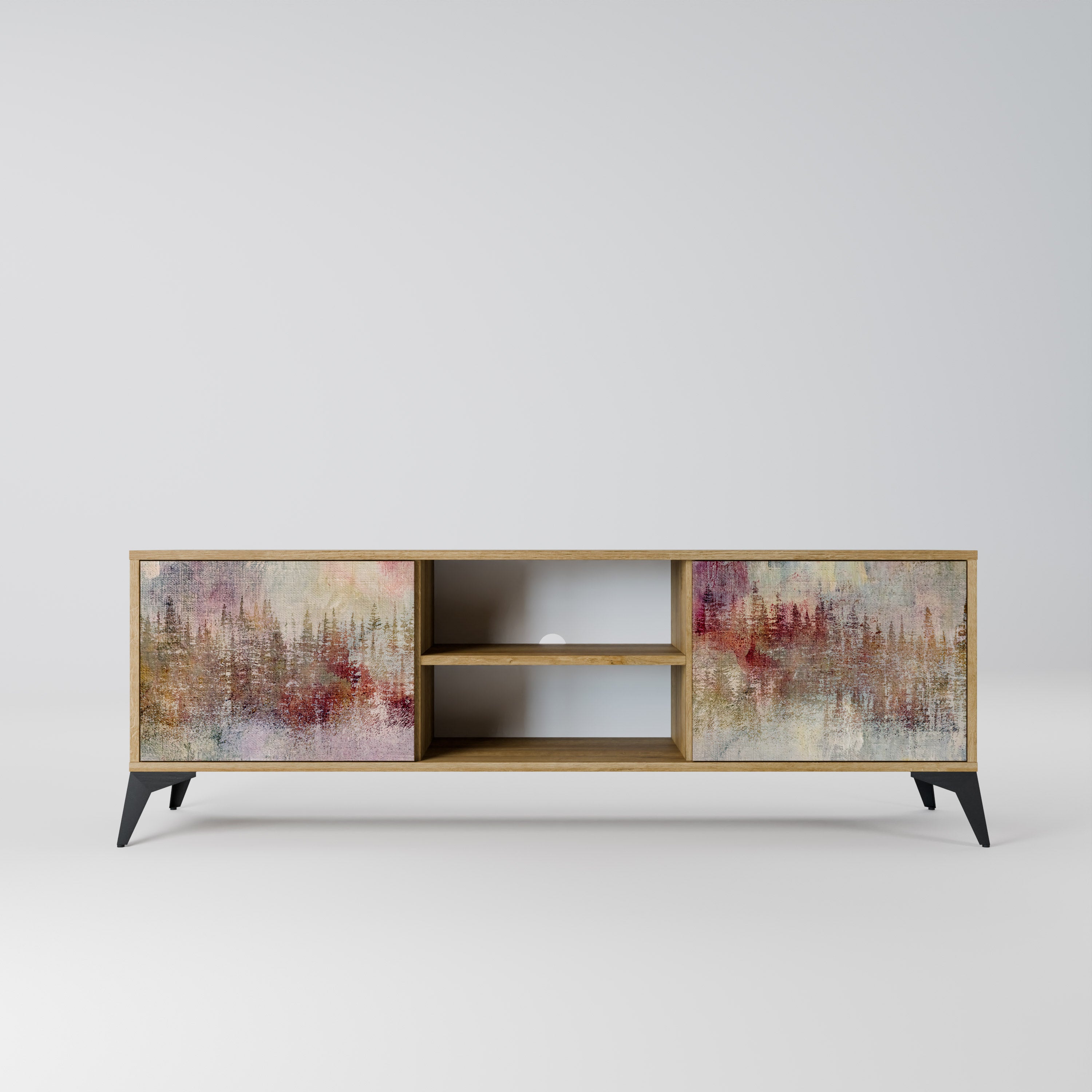 Mueble de TV de 2 puertas VEILED SUMMIT con efecto roble