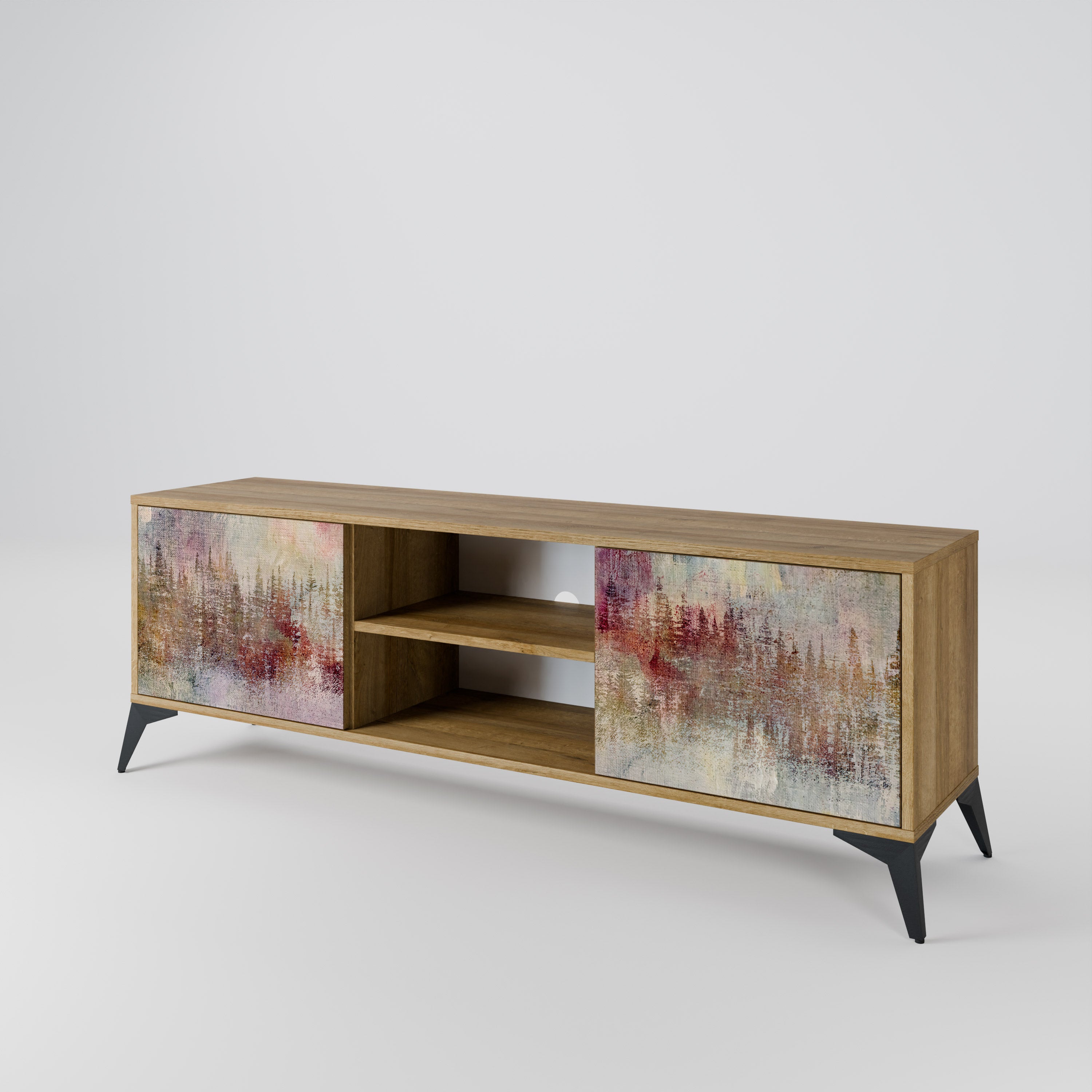 Mueble de TV de 2 puertas VEILED SUMMIT con efecto roble