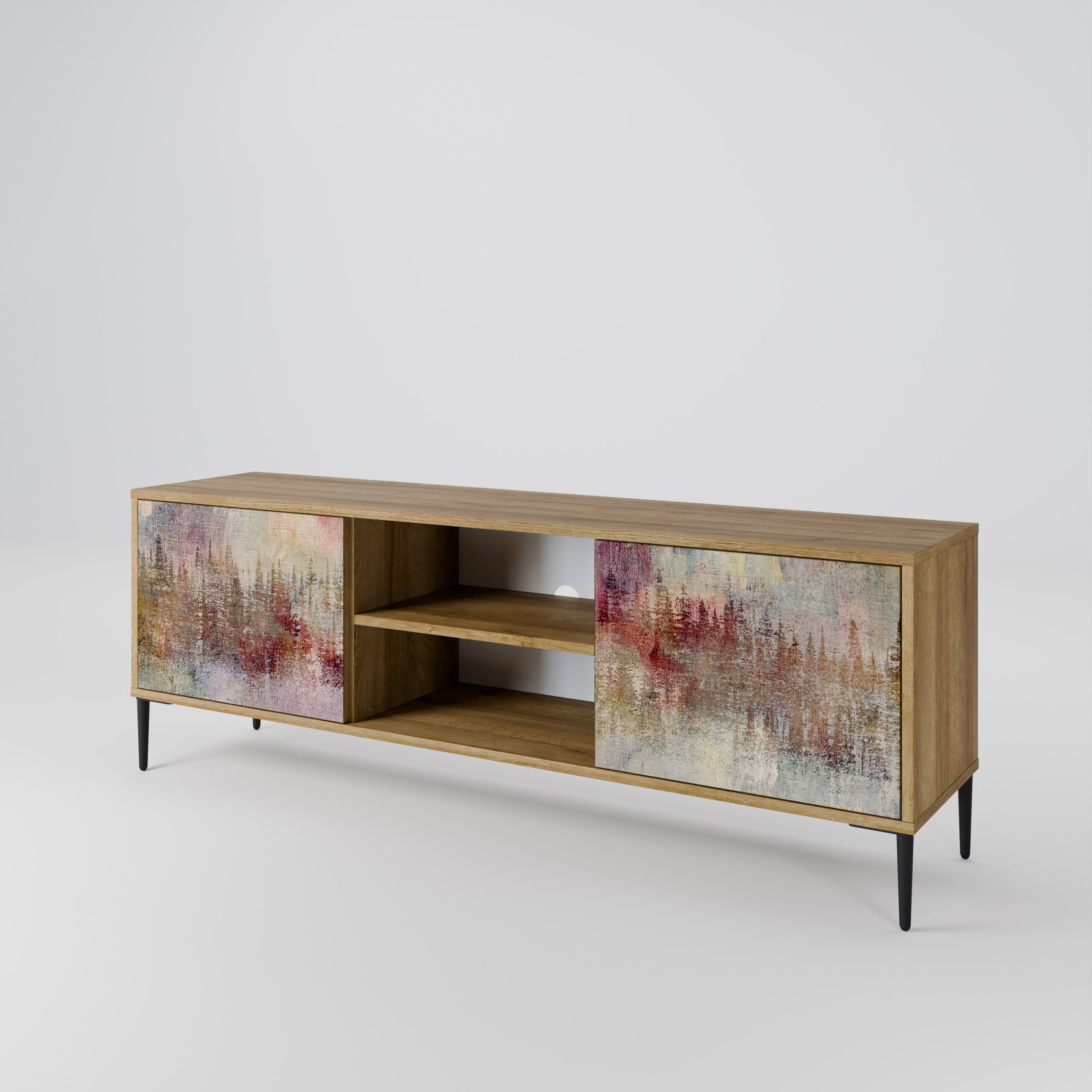 Mueble de TV de 2 puertas VEILED SUMMIT con efecto roble