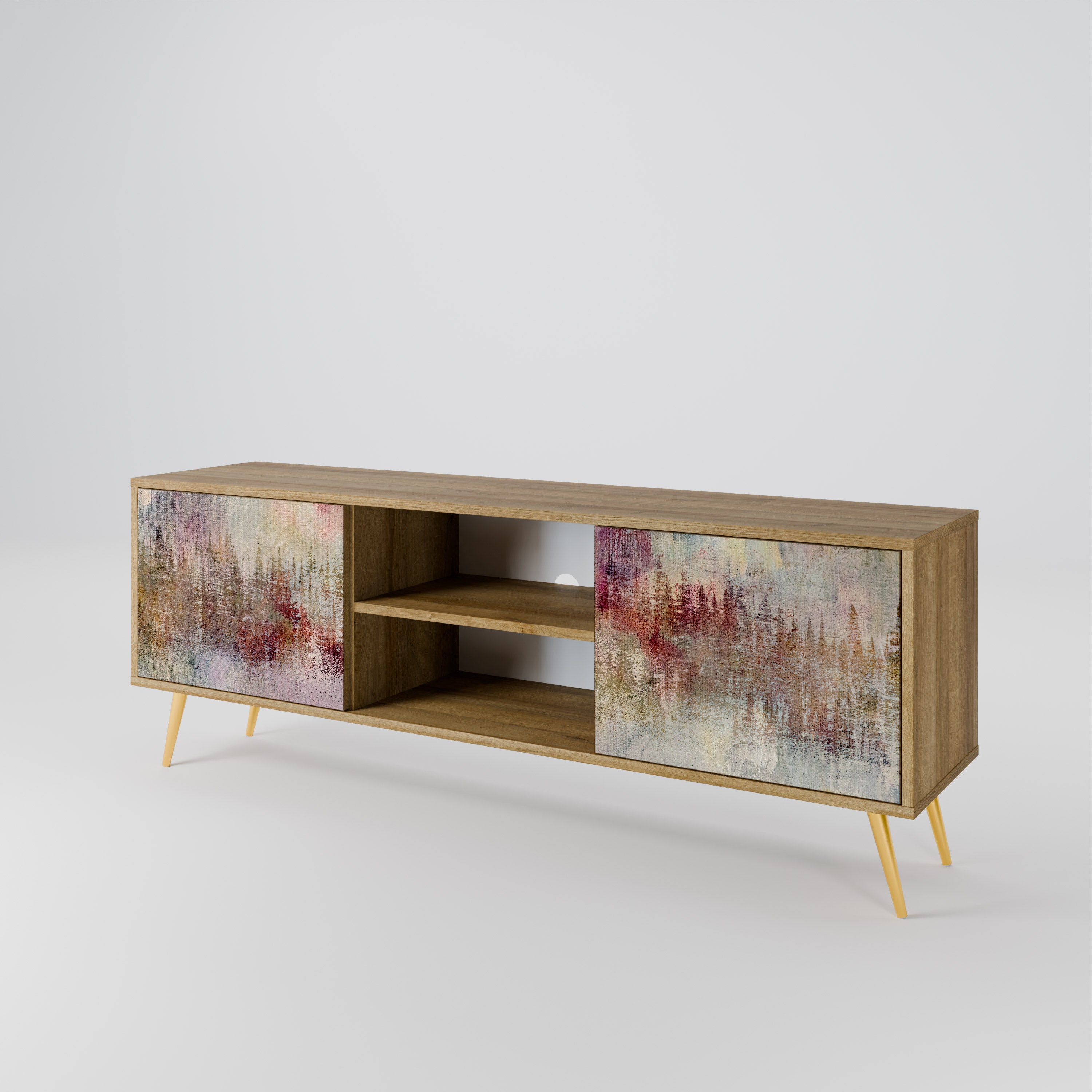 Mueble de TV de 2 puertas VEILED SUMMIT con efecto roble
