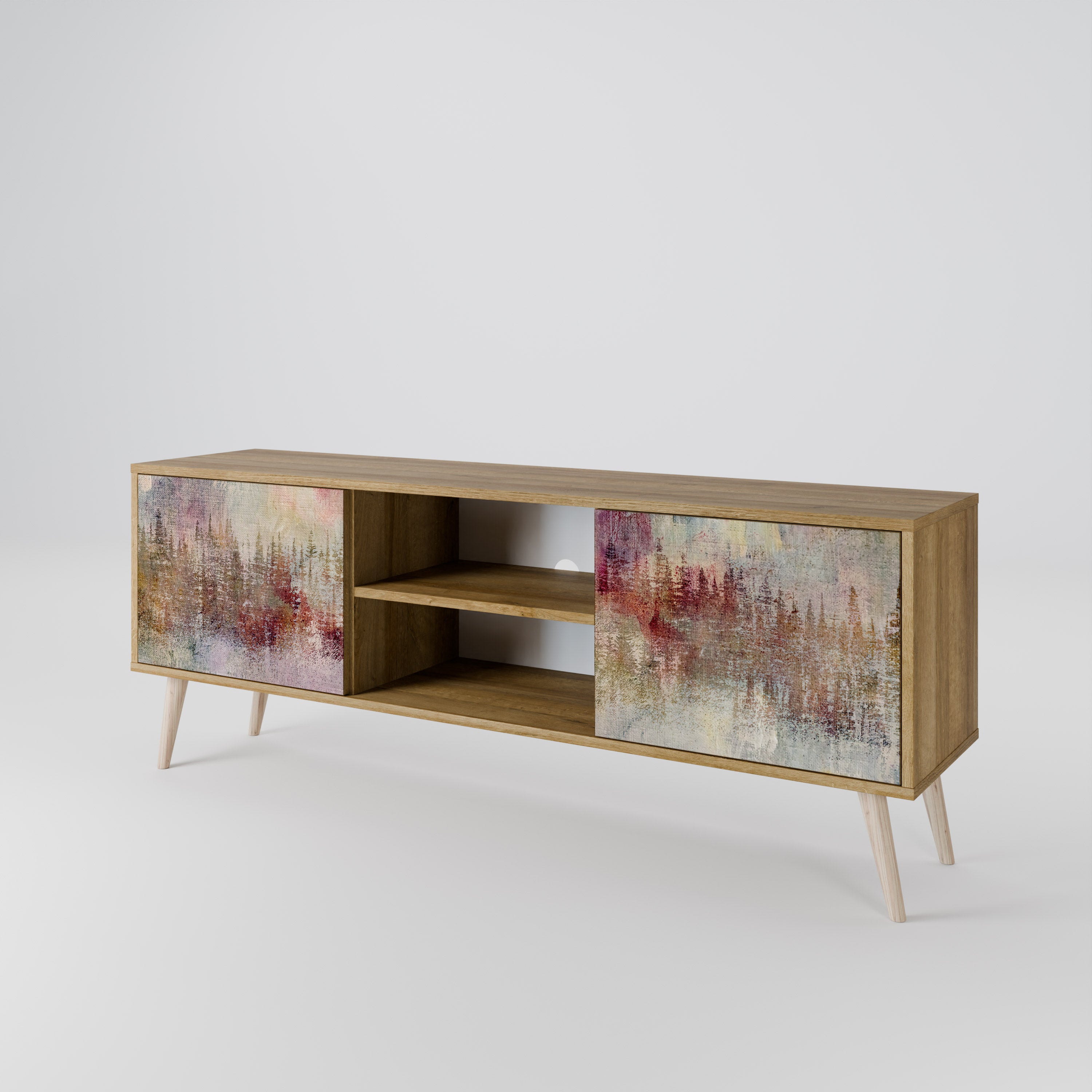 Mueble de TV de 2 puertas VEILED SUMMIT con efecto roble