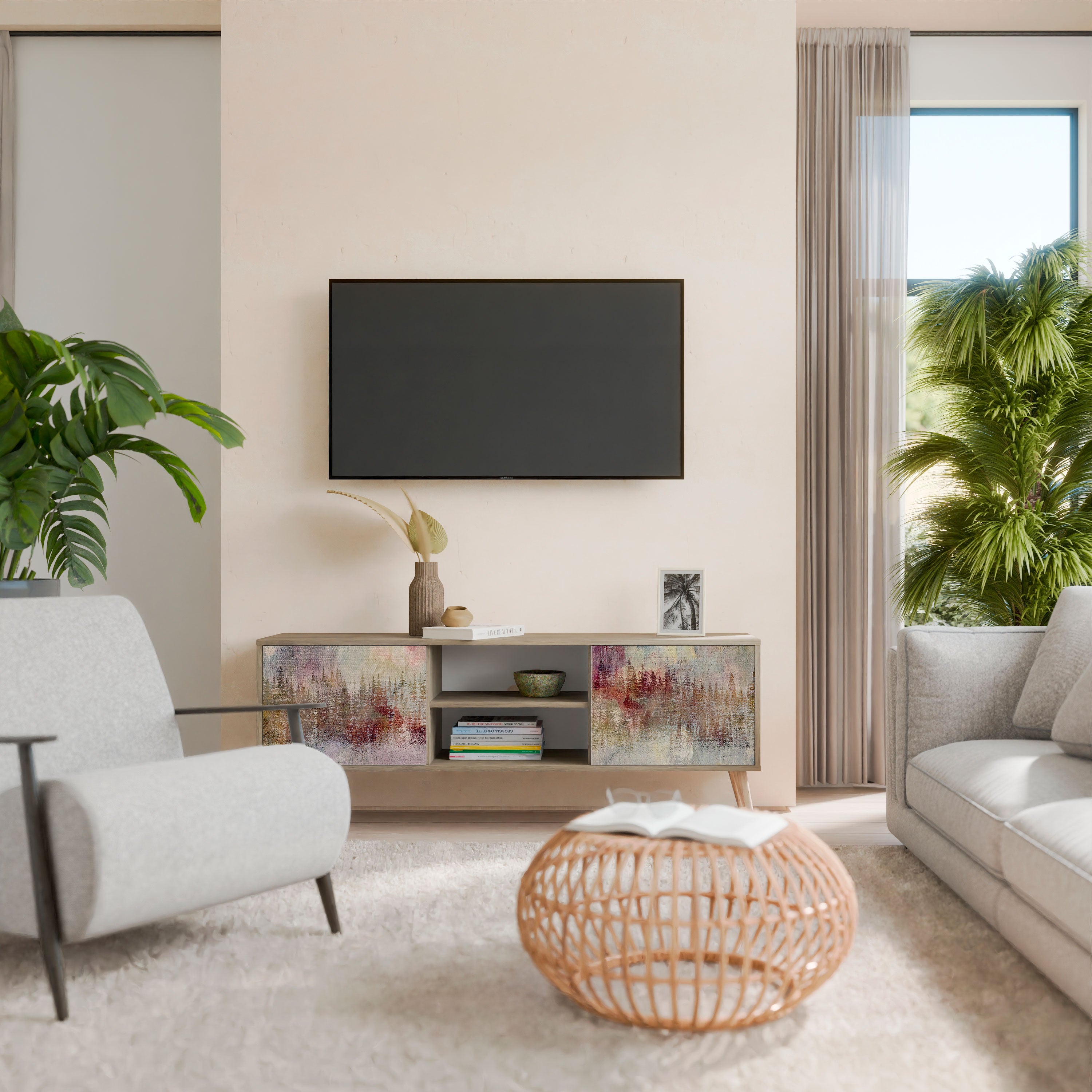 Mueble de TV de 2 puertas VEILED SUMMIT con efecto roble