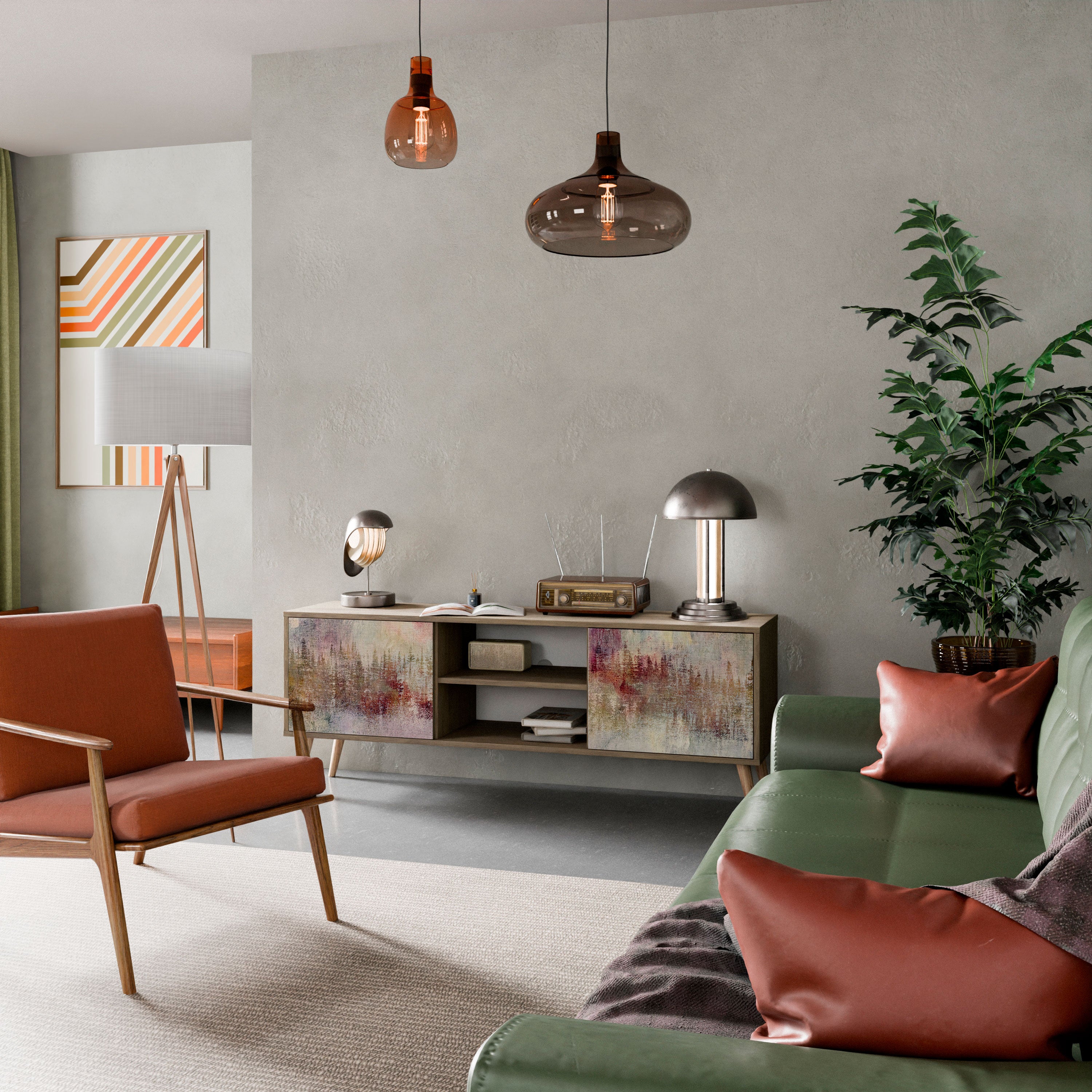 Mueble de TV de 2 puertas VEILED SUMMIT con efecto roble