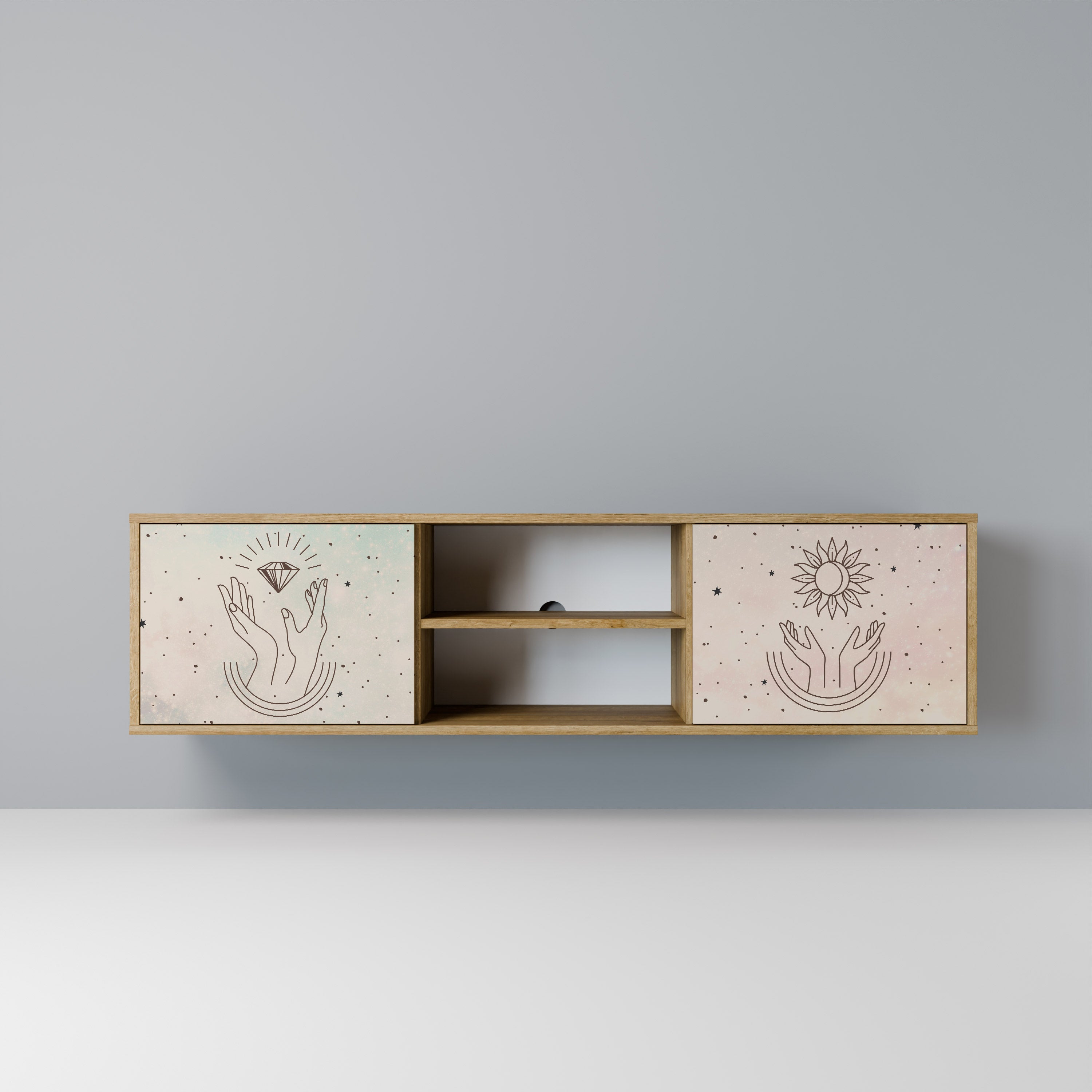 Mueble de TV de 2 puertas DELICATE BEAUTY con efecto roble
