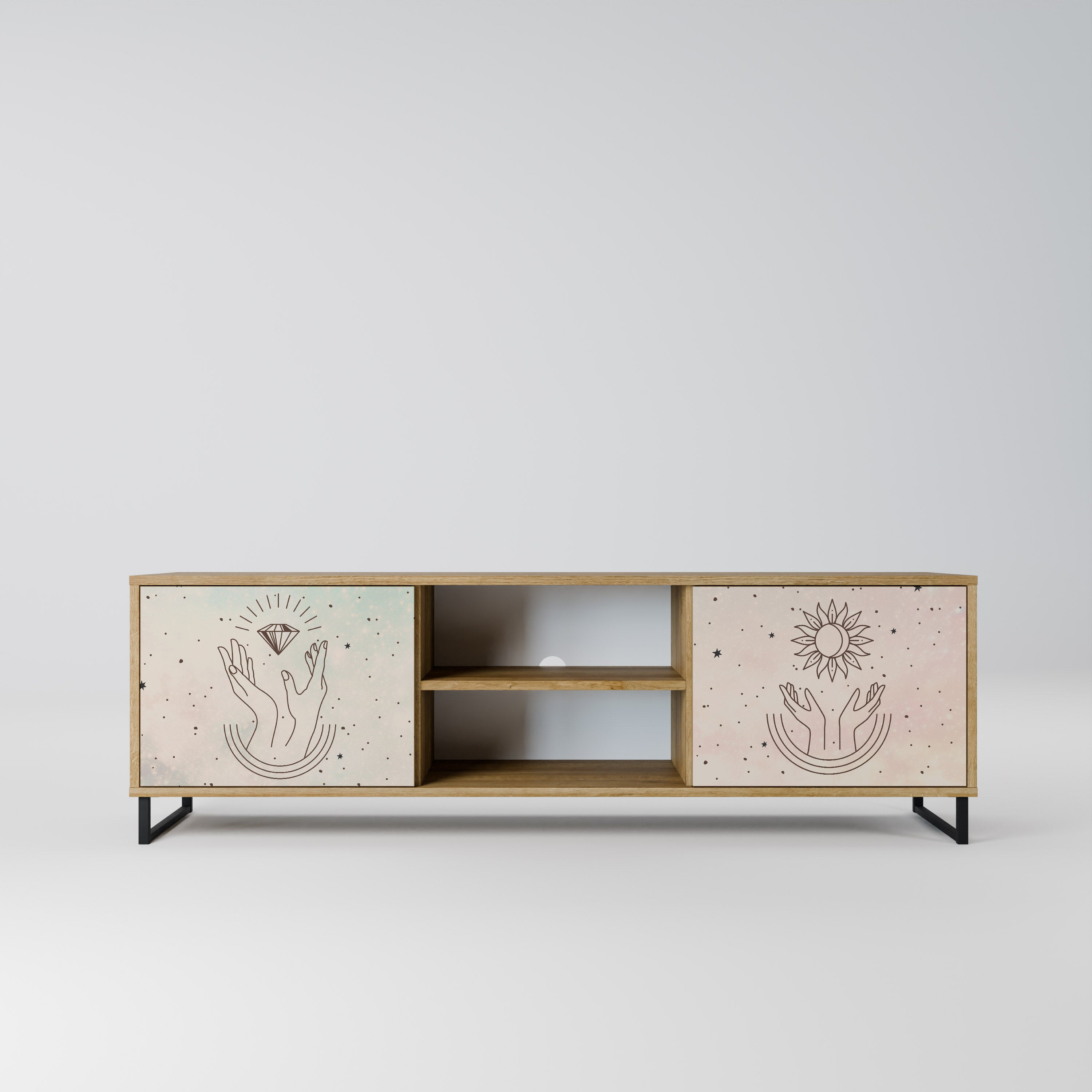 Mueble de TV de 2 puertas DELICATE BEAUTY con efecto roble