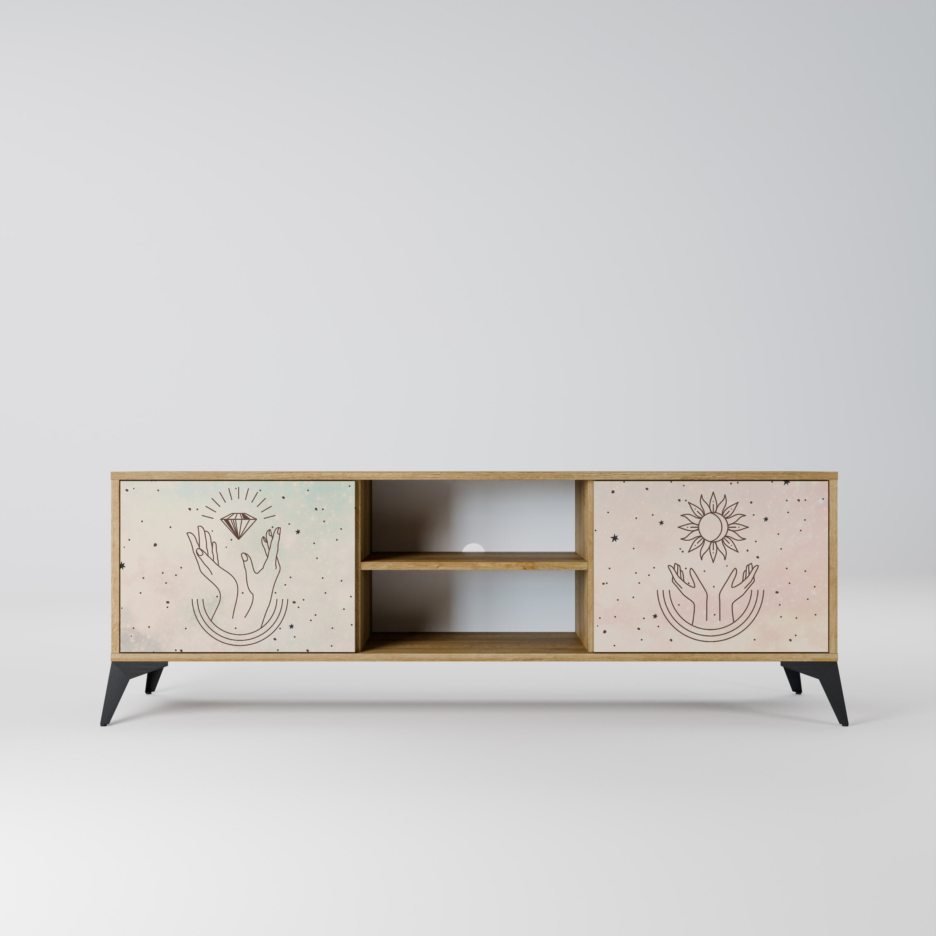 Mueble de TV de 2 puertas DELICATE BEAUTY con efecto roble