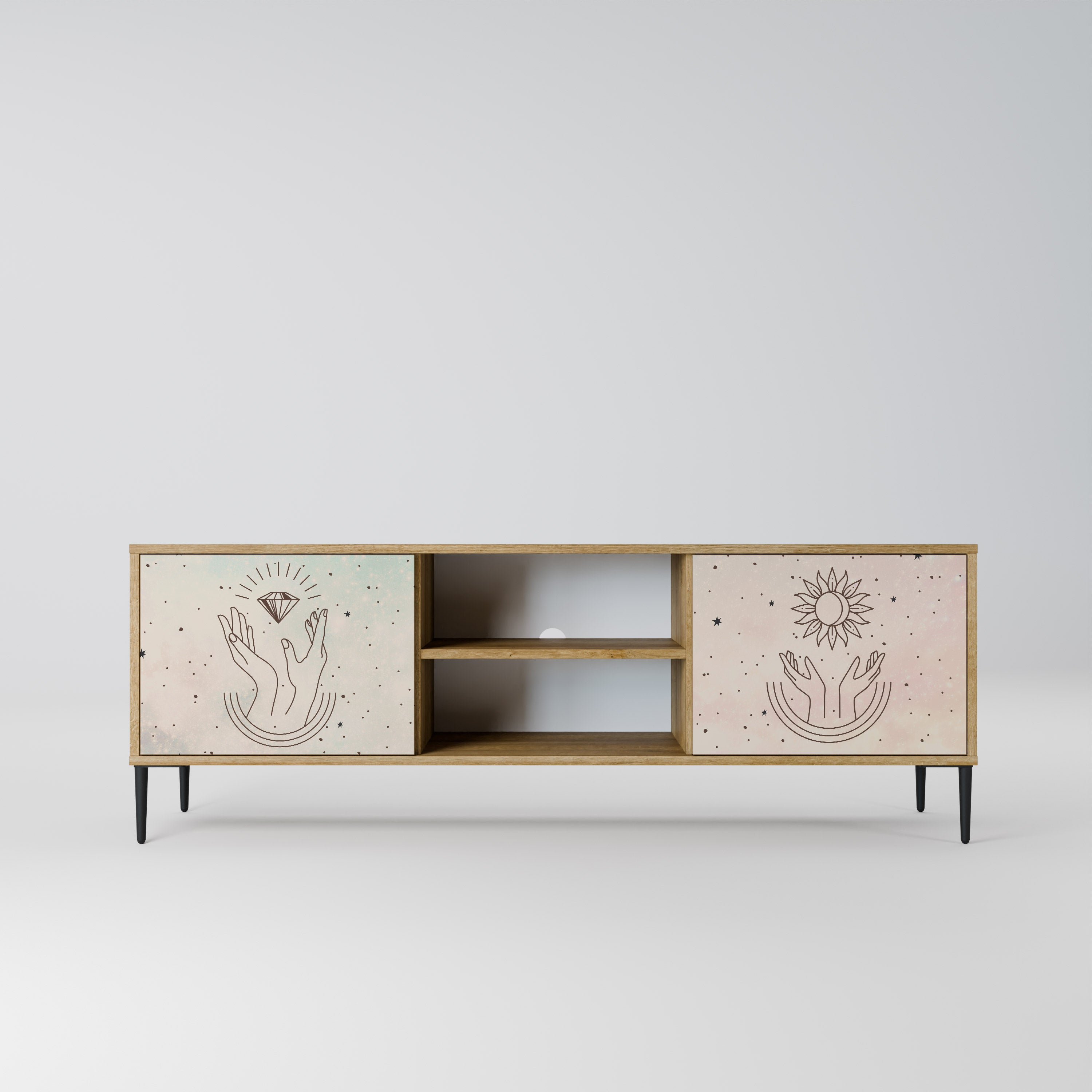 Mueble de TV de 2 puertas DELICATE BEAUTY con efecto roble