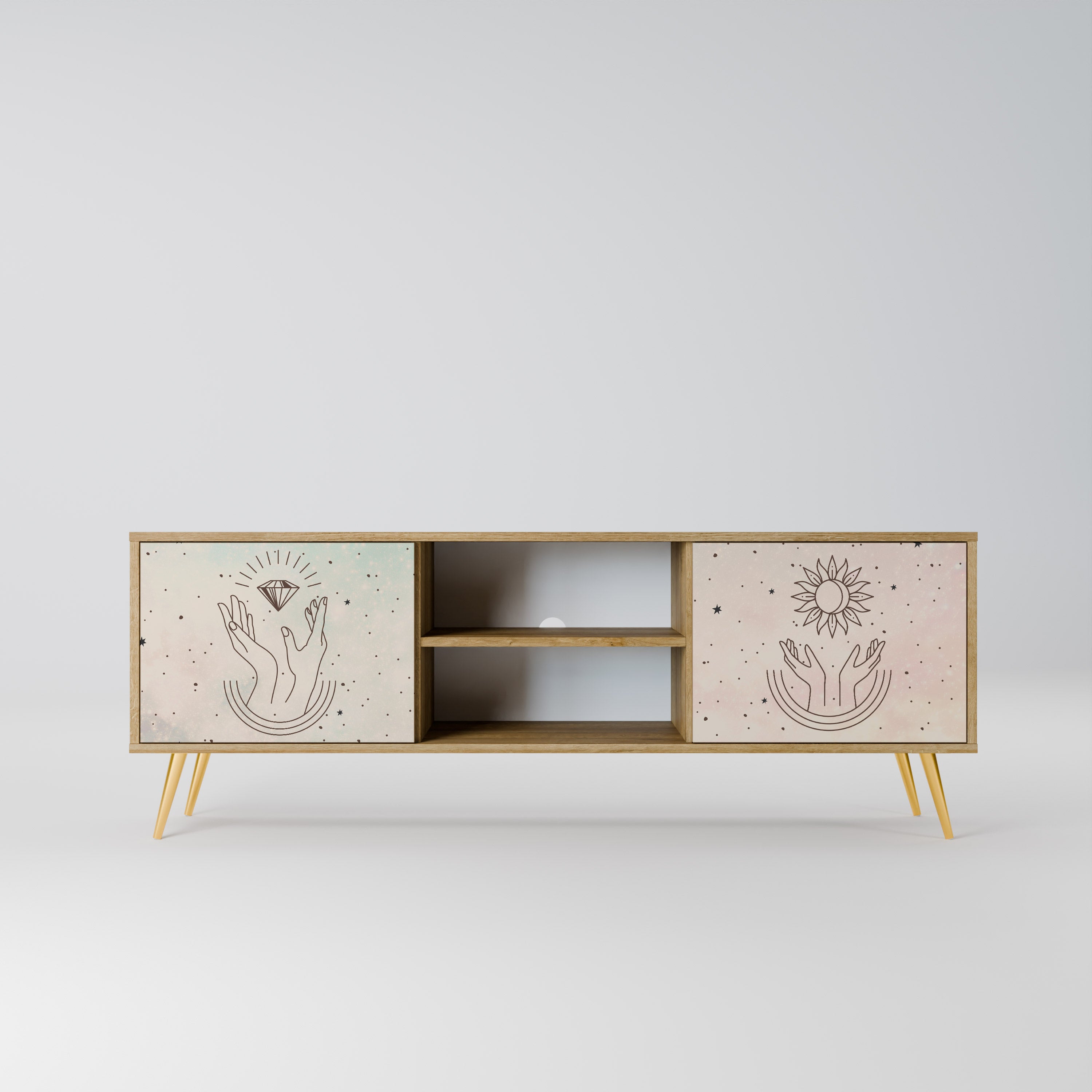 Mueble de TV de 2 puertas DELICATE BEAUTY con efecto roble