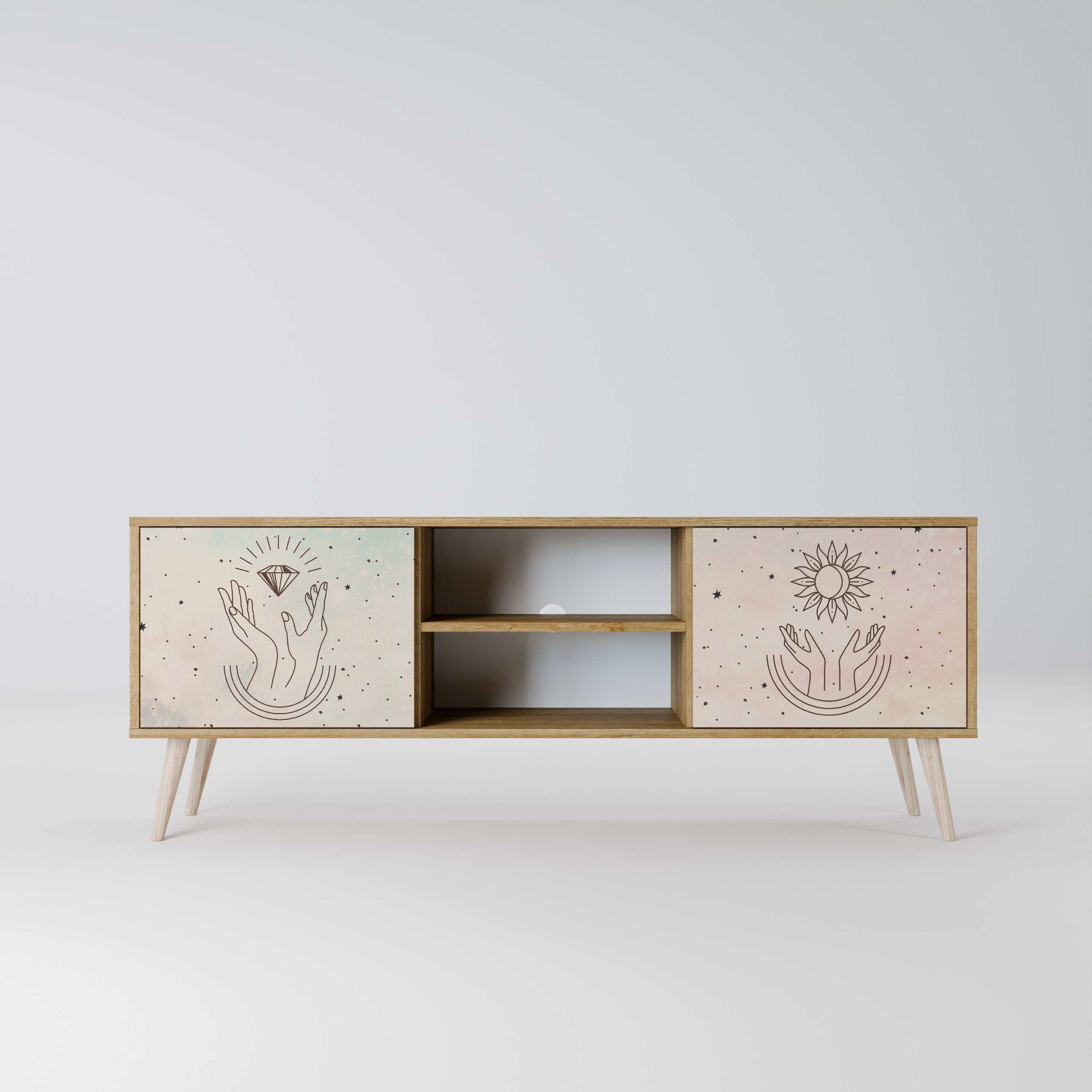 Mueble de TV de 2 puertas DELICATE BEAUTY con efecto roble