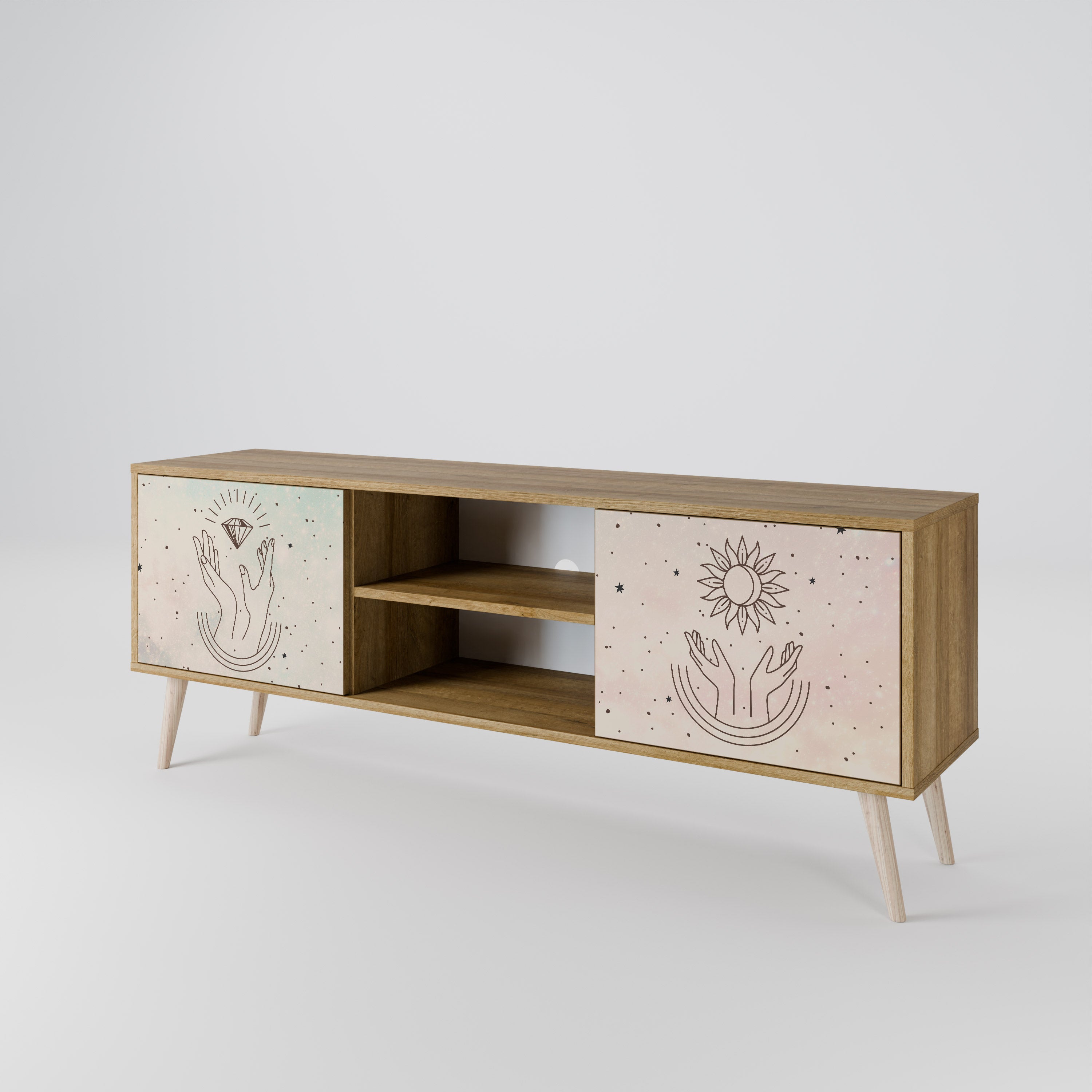 Mueble de TV de 2 puertas DELICATE BEAUTY con efecto roble