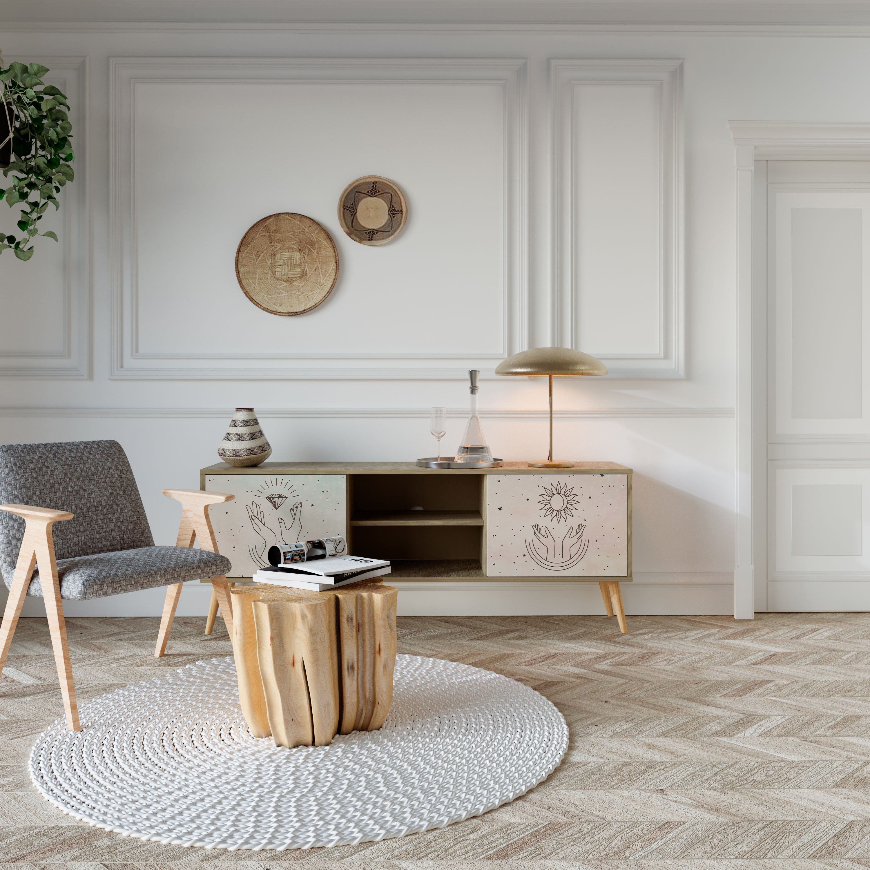 Mueble de TV de 2 puertas DELICATE BEAUTY con efecto roble