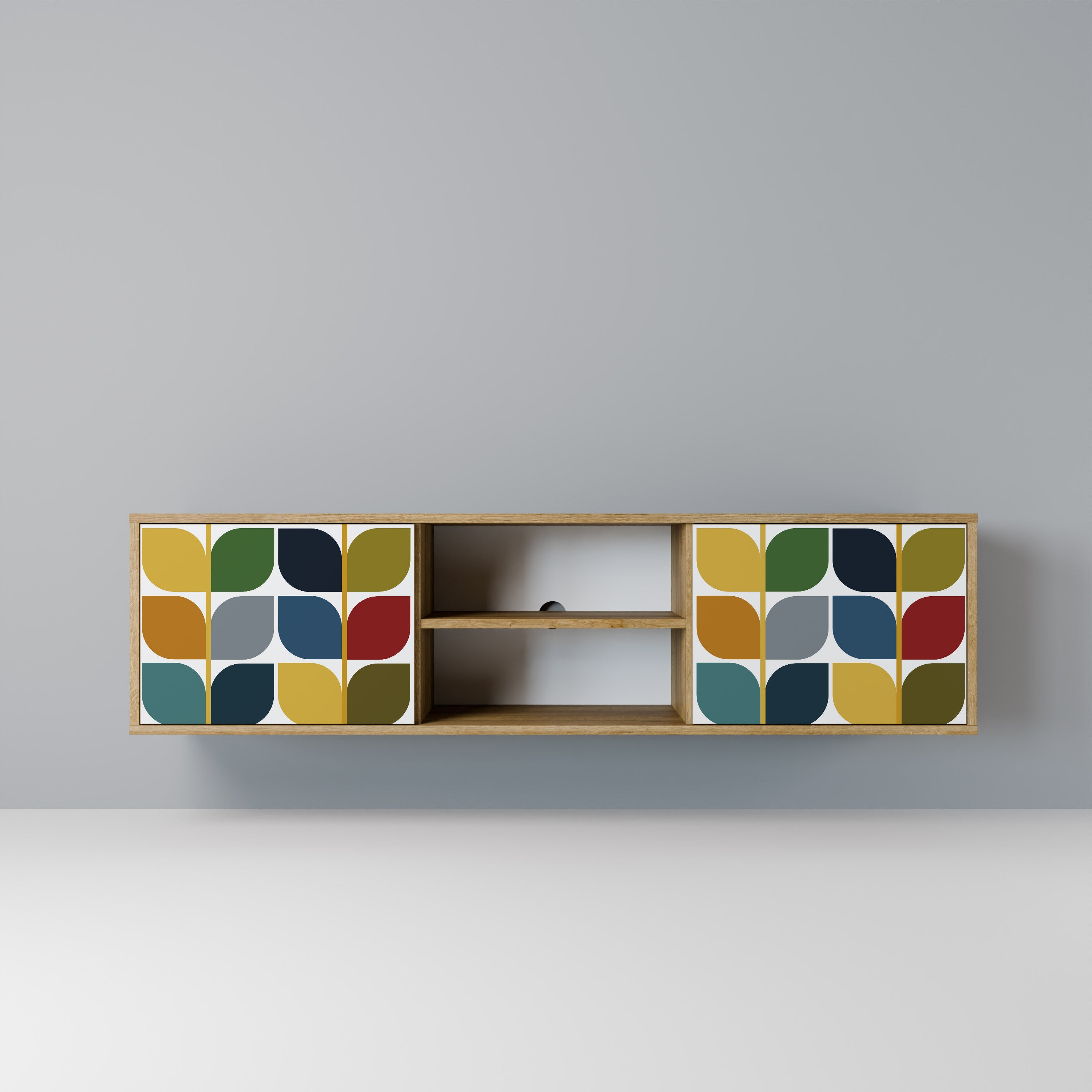 Mueble de TV de 2 puertas WEIGHTLESS HOURS con efecto roble
