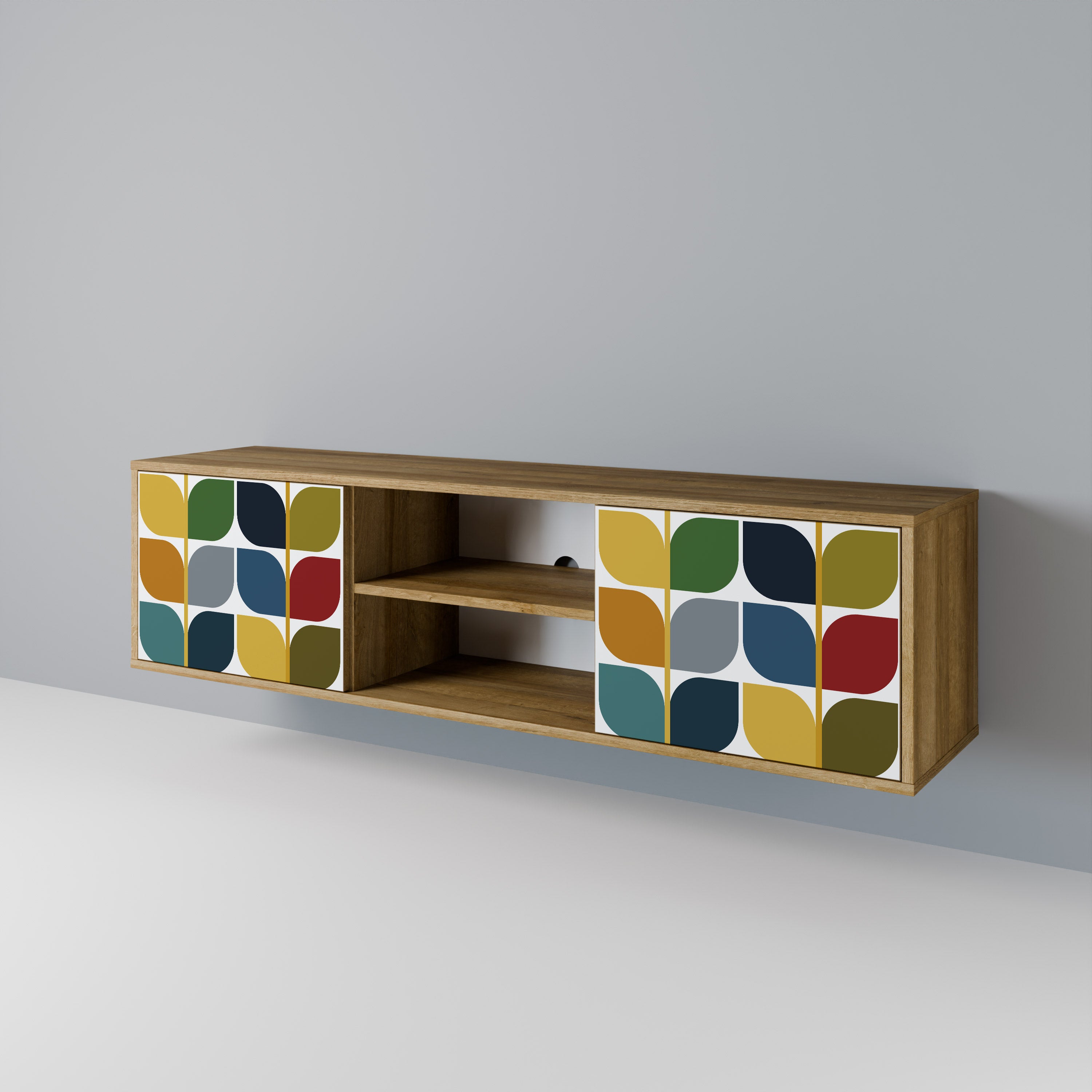Mueble de TV de 2 puertas WEIGHTLESS HOURS con efecto roble