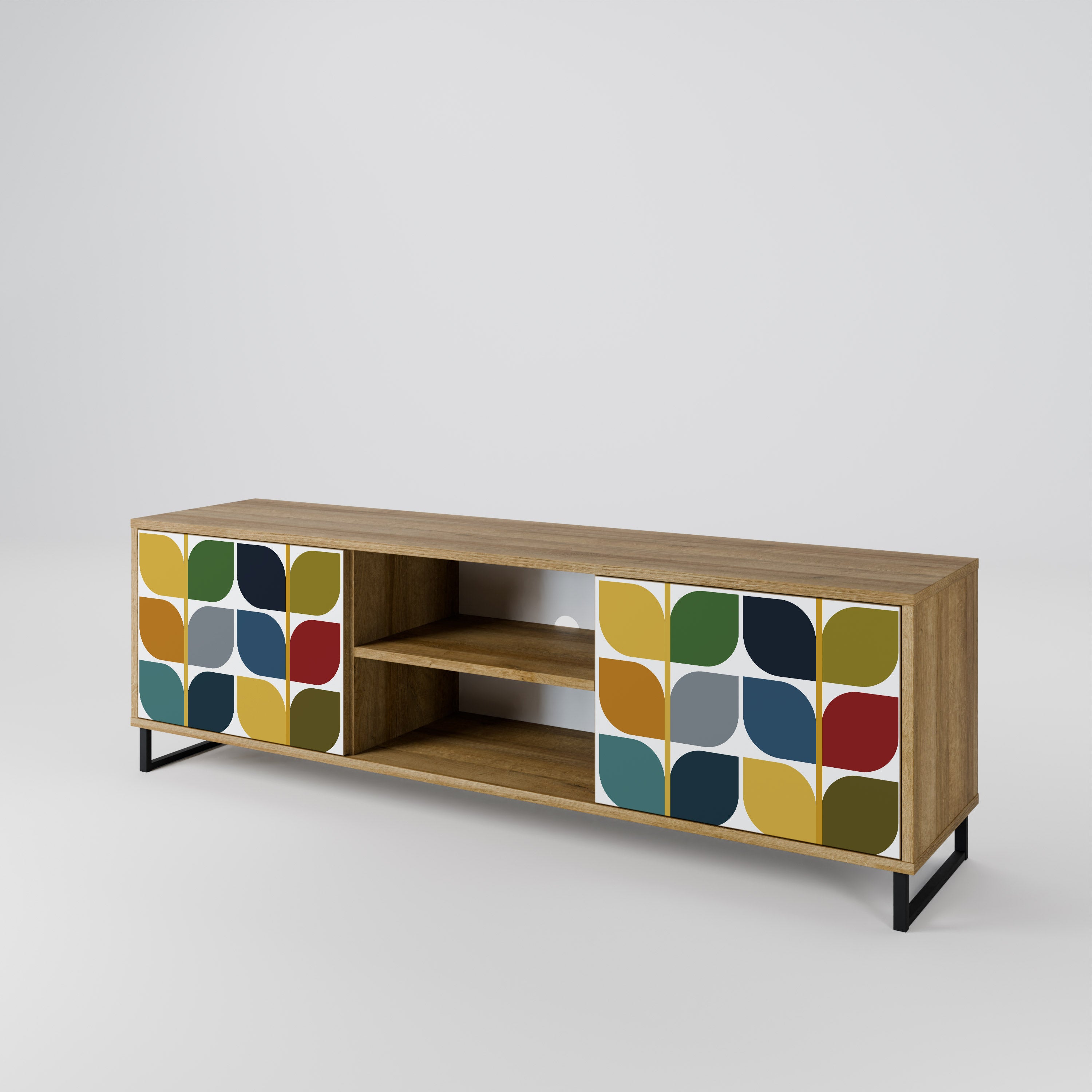 Mueble de TV de 2 puertas WEIGHTLESS HOURS con efecto roble