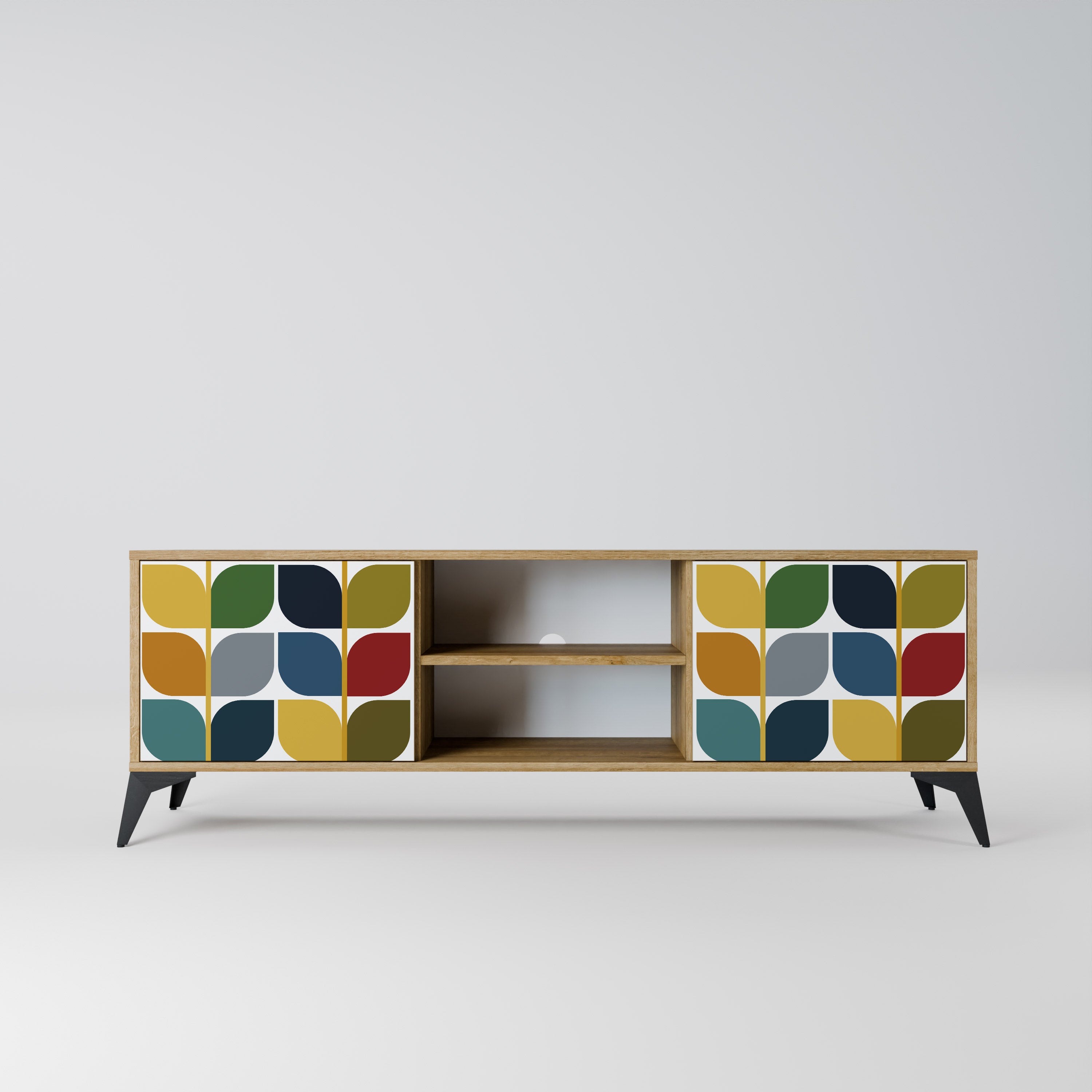 Mueble de TV de 2 puertas WEIGHTLESS HOURS con efecto roble
