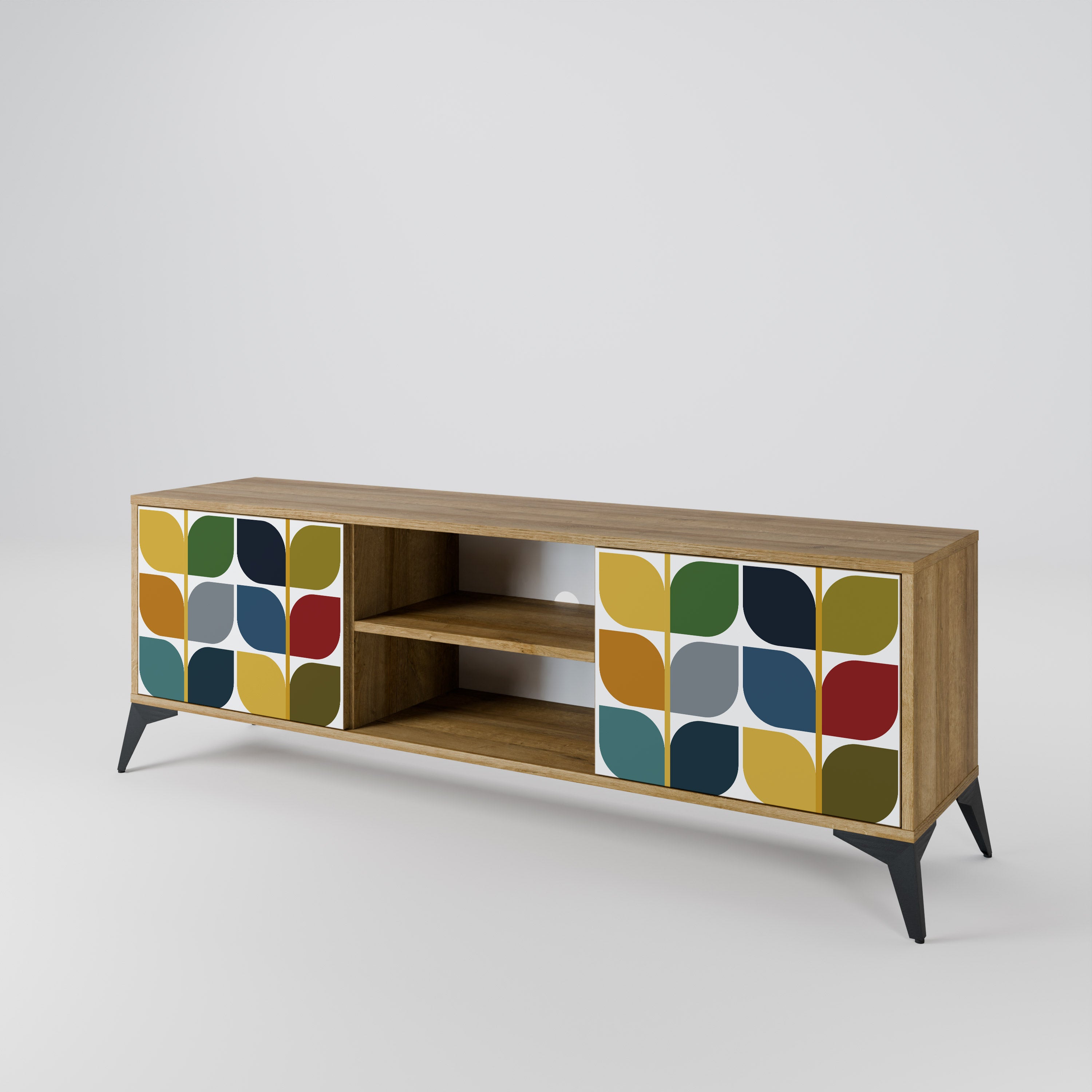 Mueble de TV de 2 puertas WEIGHTLESS HOURS con efecto roble