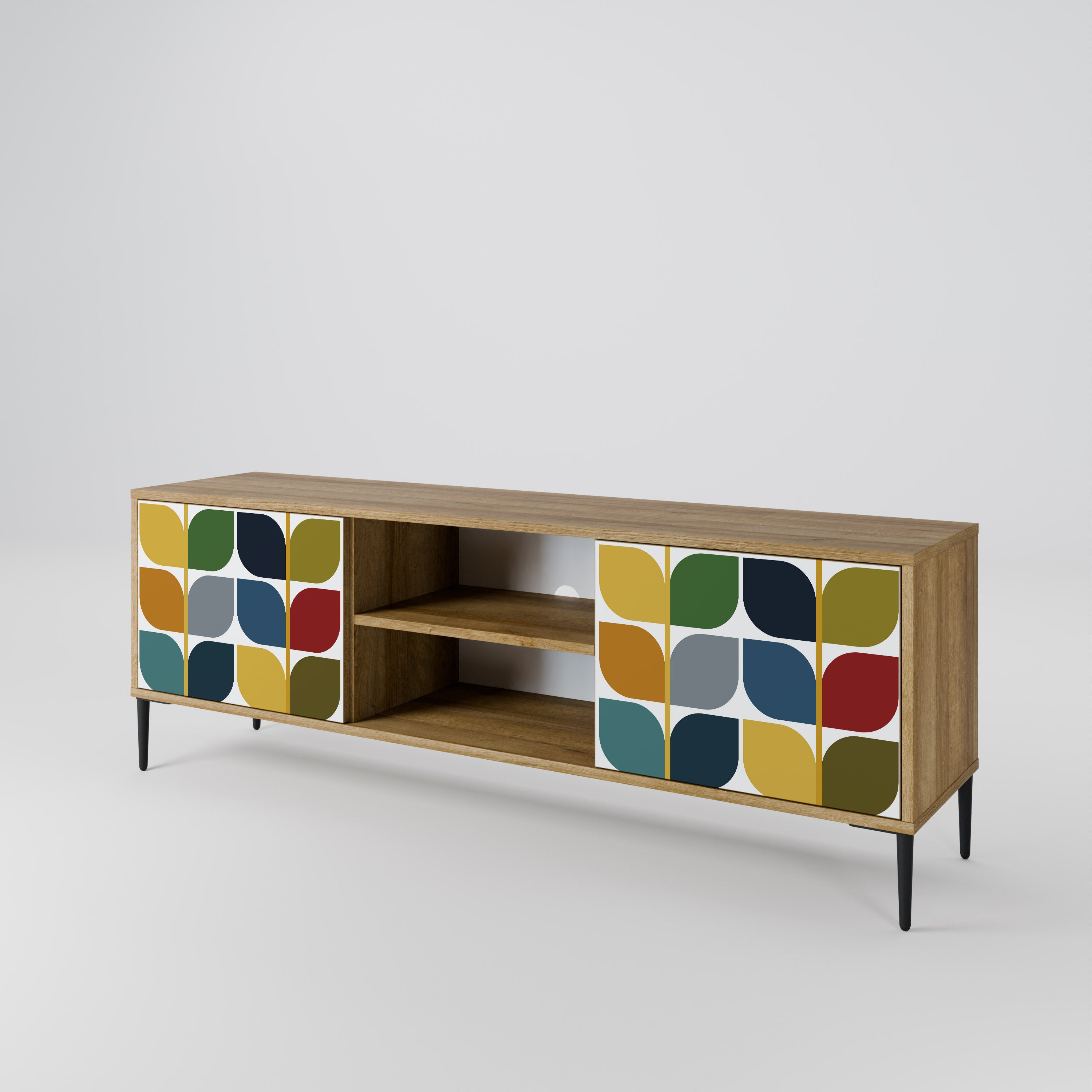 Mueble de TV de 2 puertas WEIGHTLESS HOURS con efecto roble