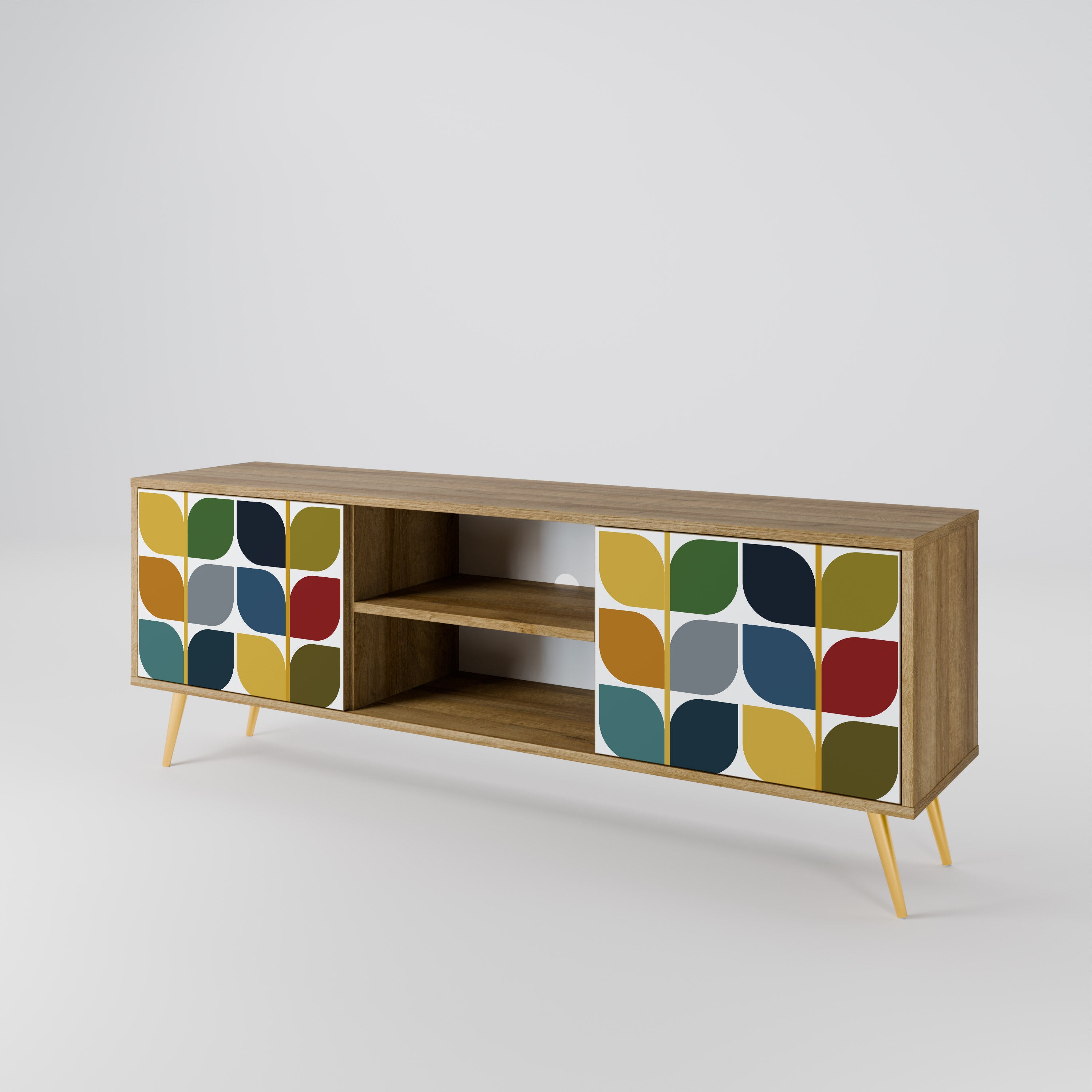 Mueble de TV de 2 puertas WEIGHTLESS HOURS con efecto roble