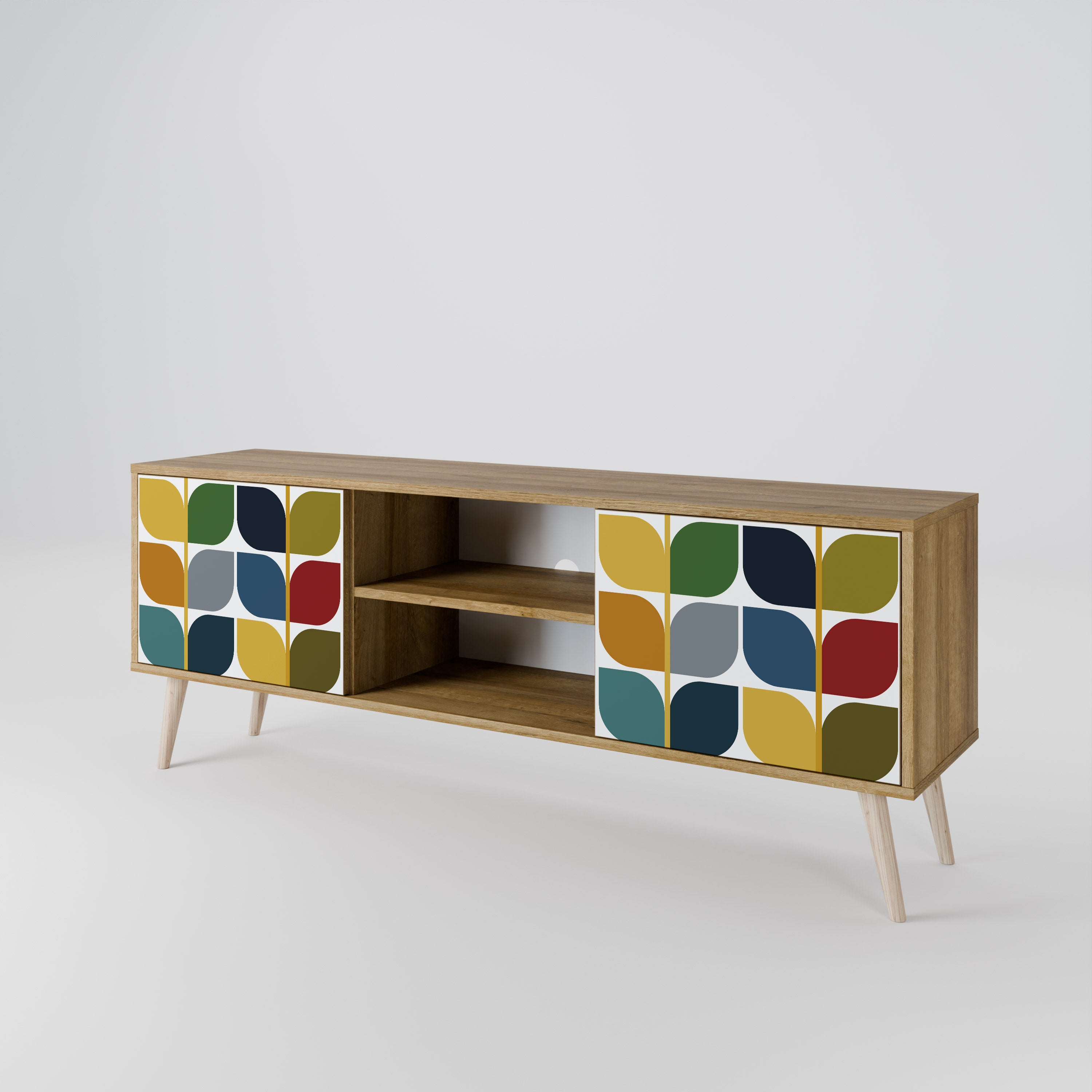 Mueble de TV de 2 puertas WEIGHTLESS HOURS con efecto roble