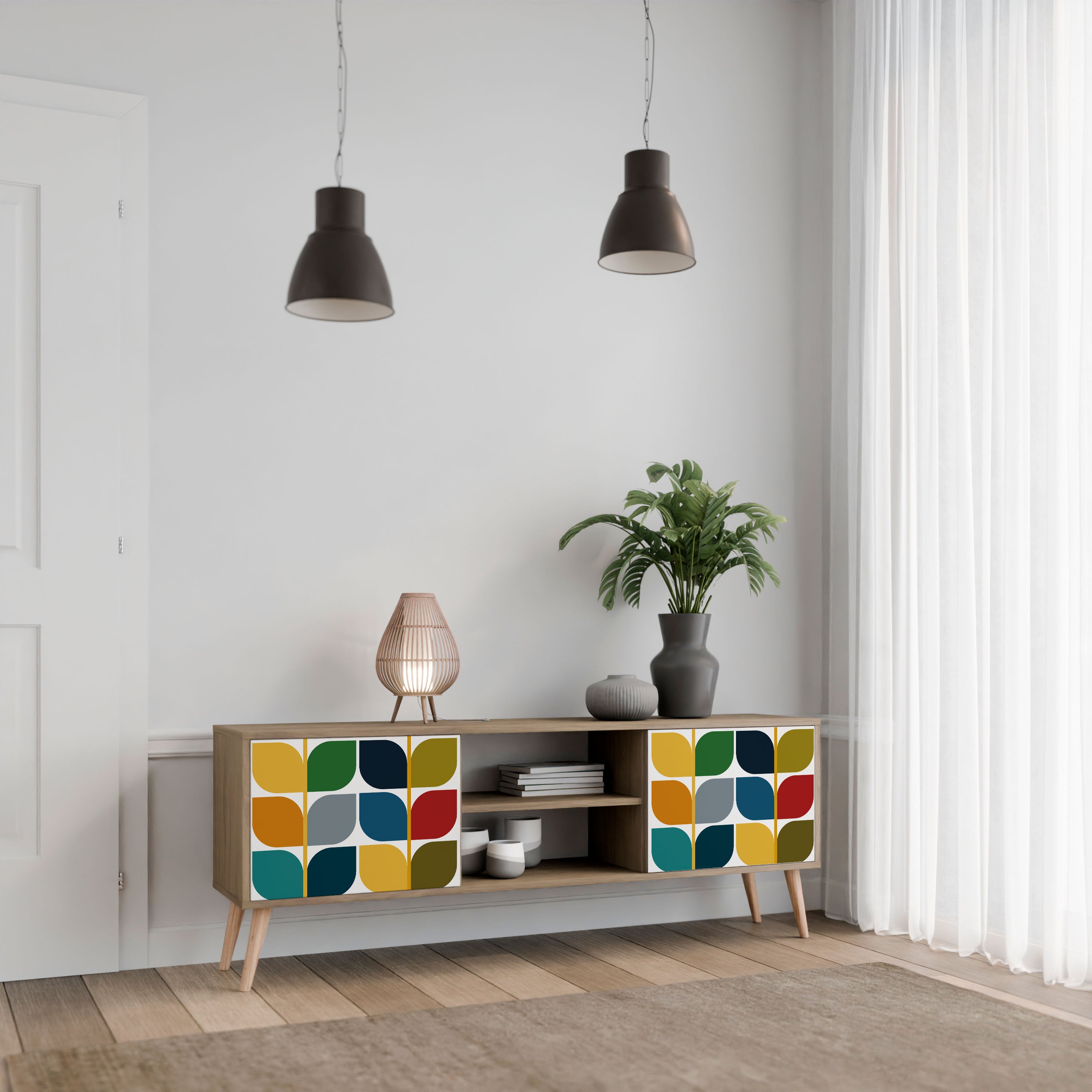 Mueble de TV de 2 puertas WEIGHTLESS HOURS con efecto roble