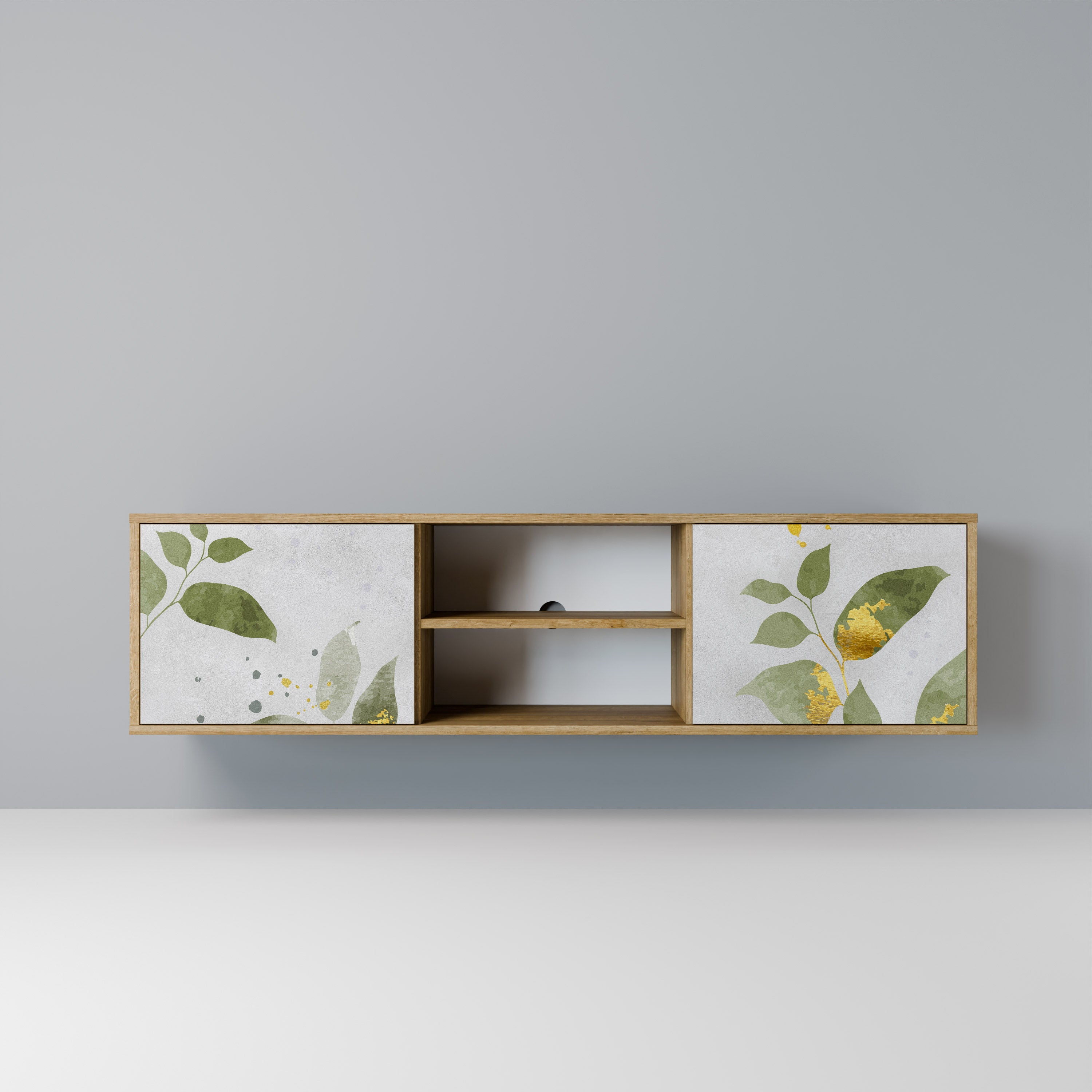 ELEGANT BOTANICS Mueble de TV de 2 puertas con efecto roble