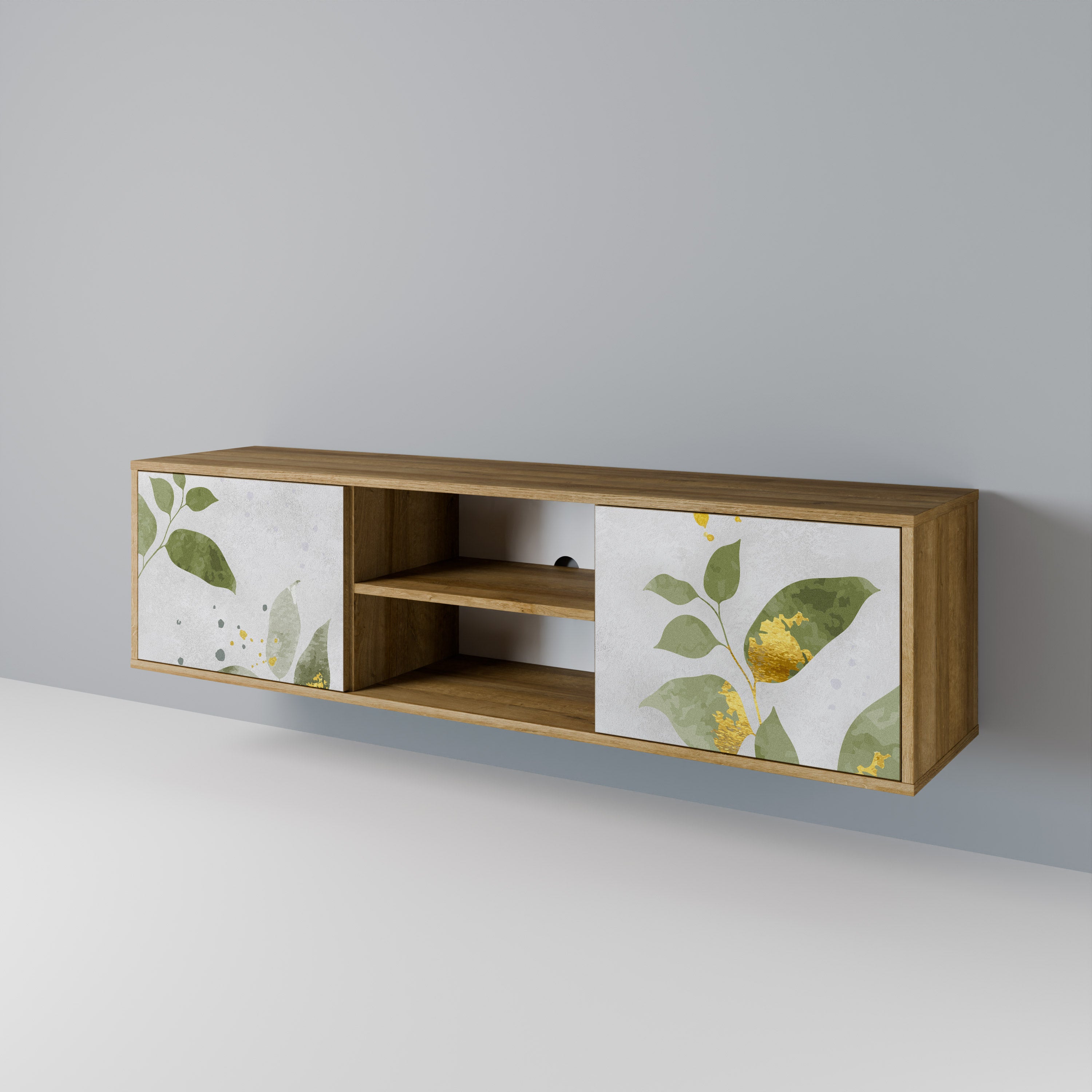 ELEGANT BOTANICS Mueble de TV de 2 puertas con efecto roble