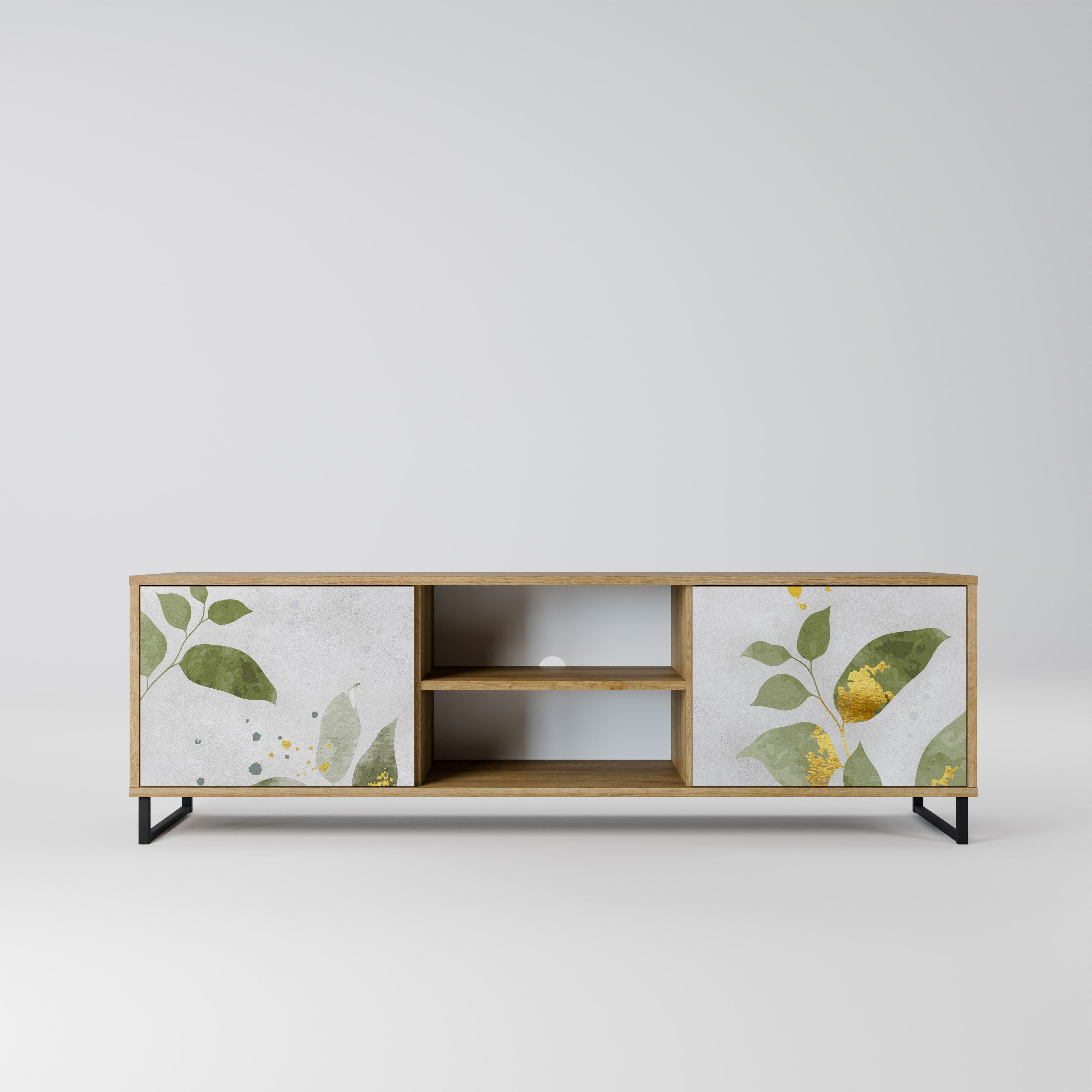 ELEGANT BOTANICS Mueble de TV de 2 puertas con efecto roble