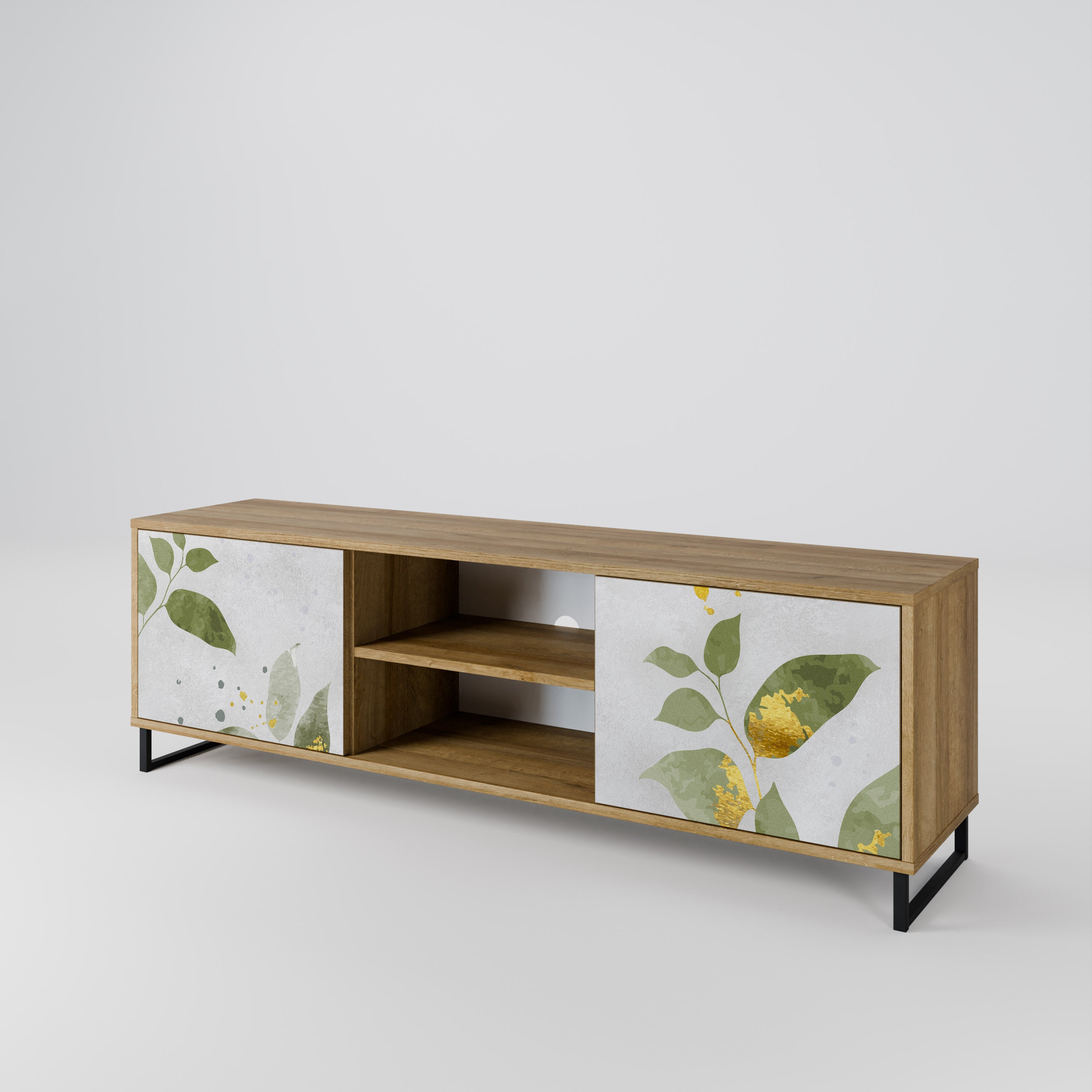 ELEGANT BOTANICS Mueble de TV de 2 puertas con efecto roble