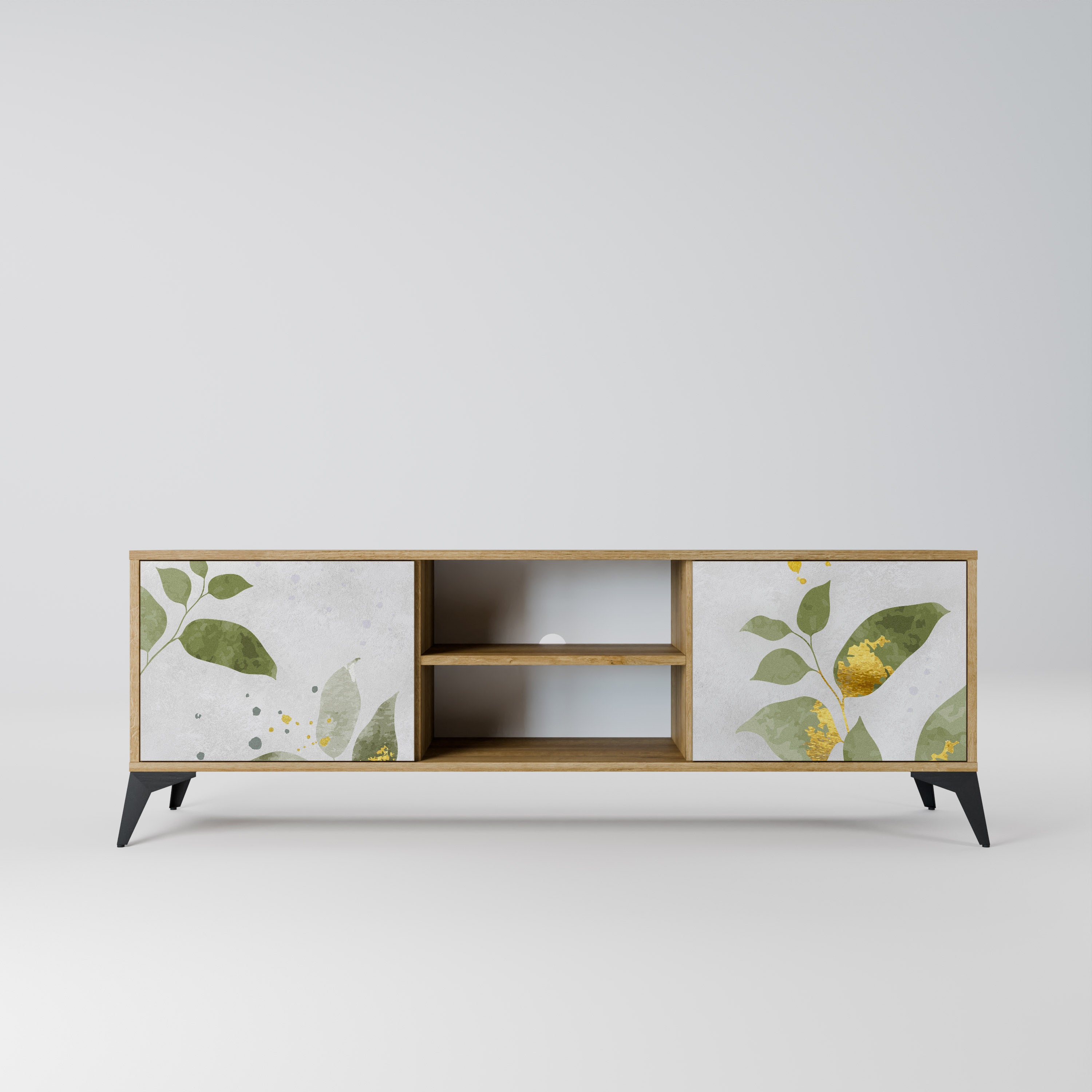ELEGANT BOTANICS Mueble de TV de 2 puertas con efecto roble