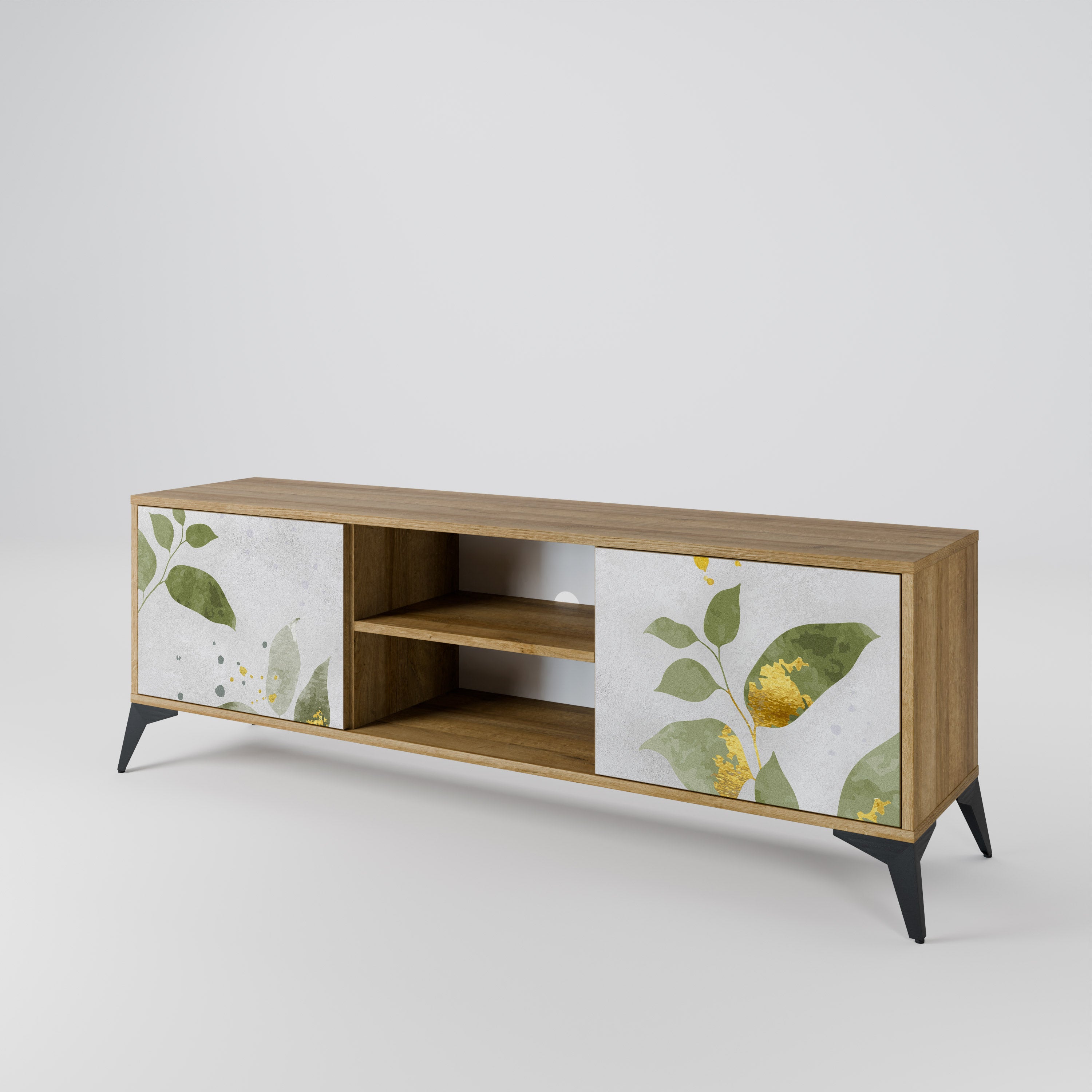 ELEGANT BOTANICS Mueble de TV de 2 puertas con efecto roble