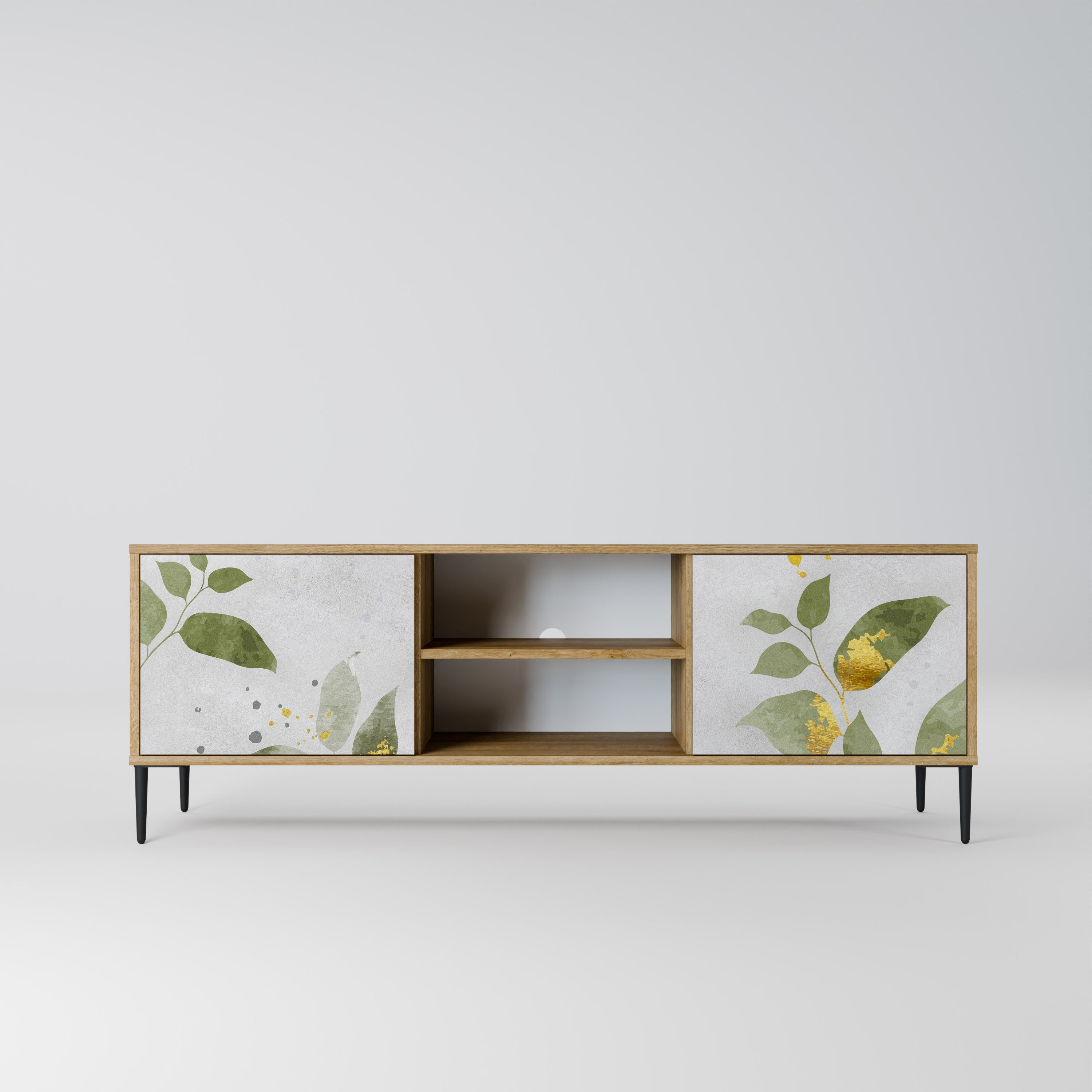 ELEGANT BOTANICS Mueble de TV de 2 puertas con efecto roble