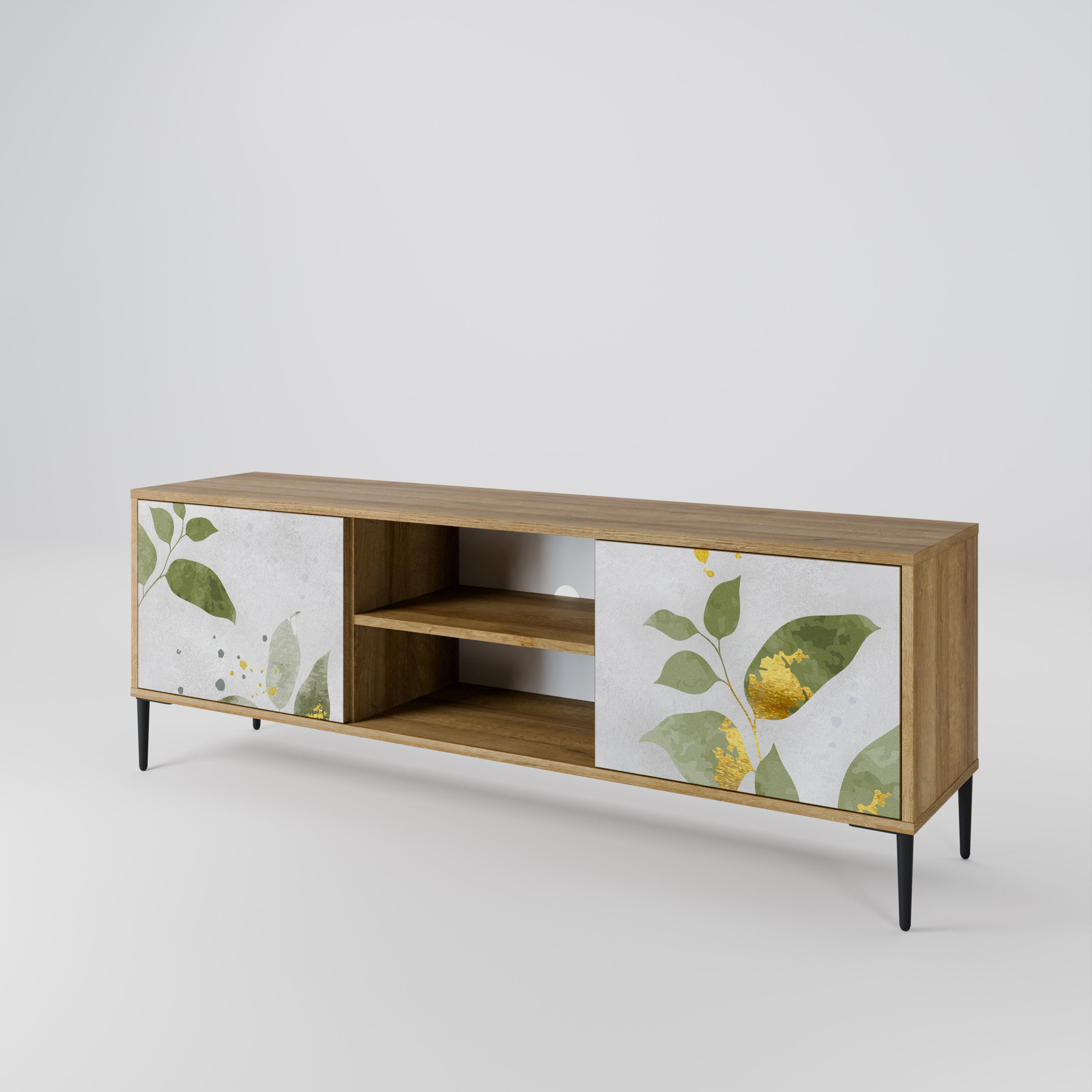 ELEGANT BOTANICS Mueble de TV de 2 puertas con efecto roble